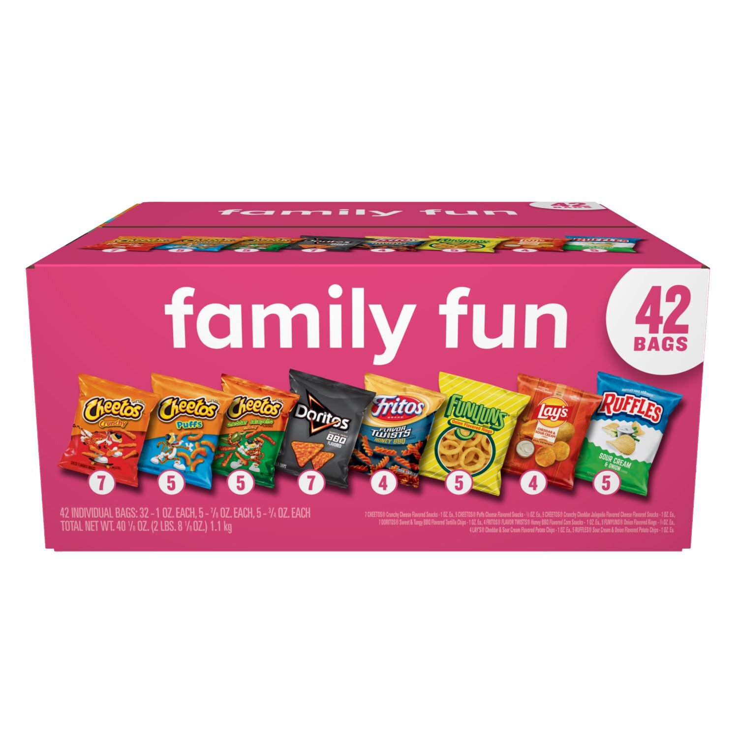 papas Frito Lay Snacks Family Fun Mix Variety Pack 40 1/8 Oz, 42 Count