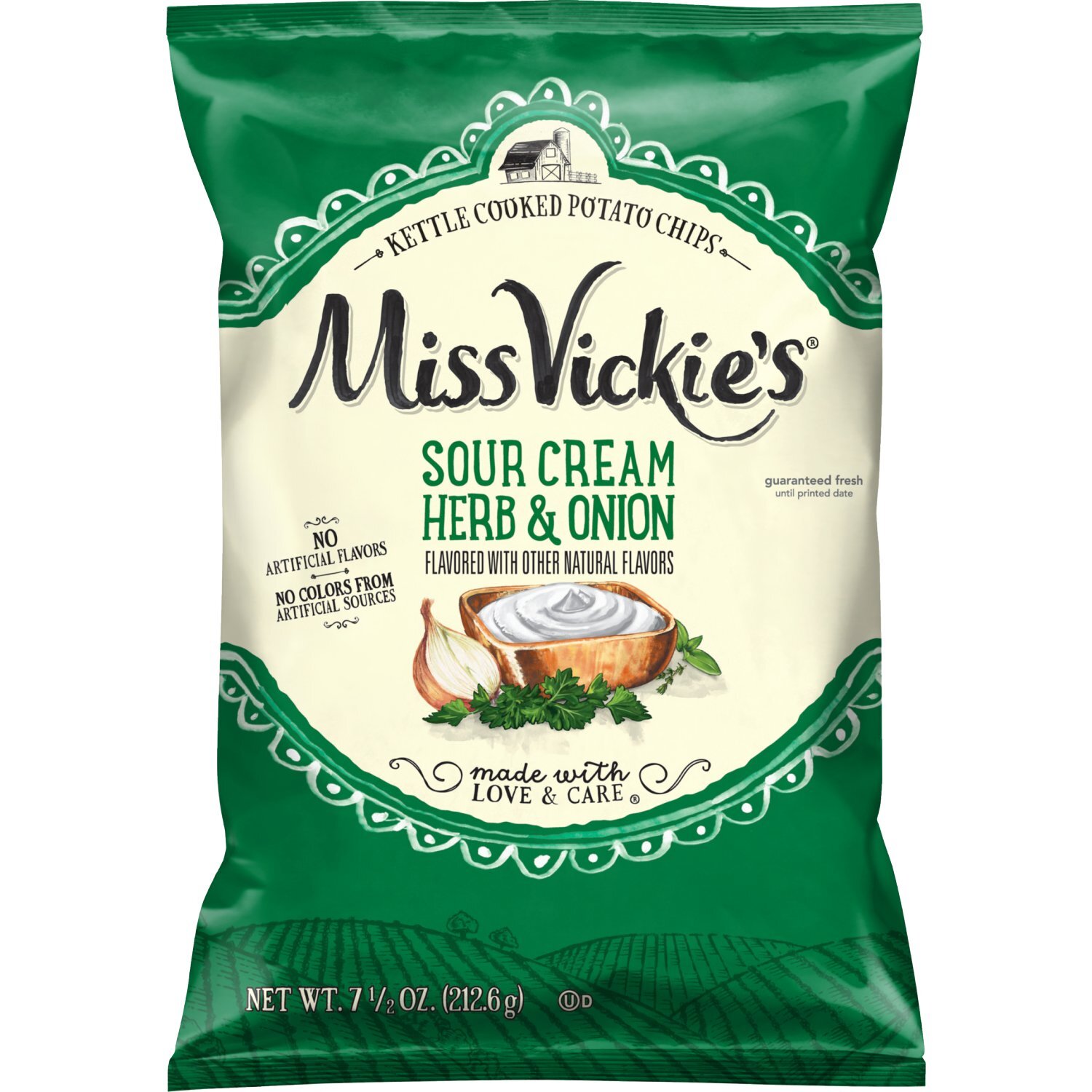 Miss Vickie's Kettle Cooked Potato Chips Sour Cream Herb & Onion 7 1/2 Oz Image 1 of 4