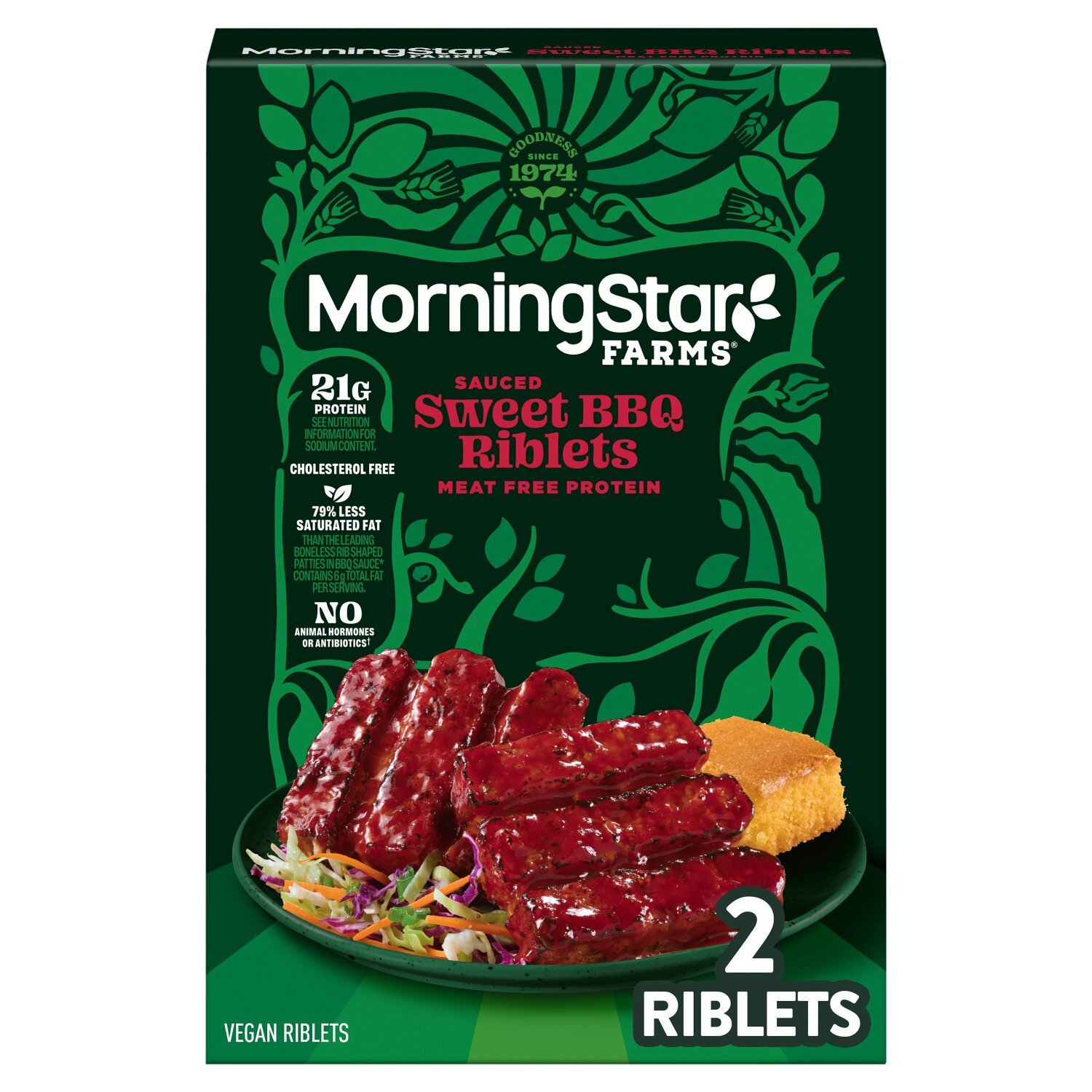 MorningStar Farms Sauced Sweet BBQ Vegan Riblets, 2 count, 10 oz Image 1 of 11