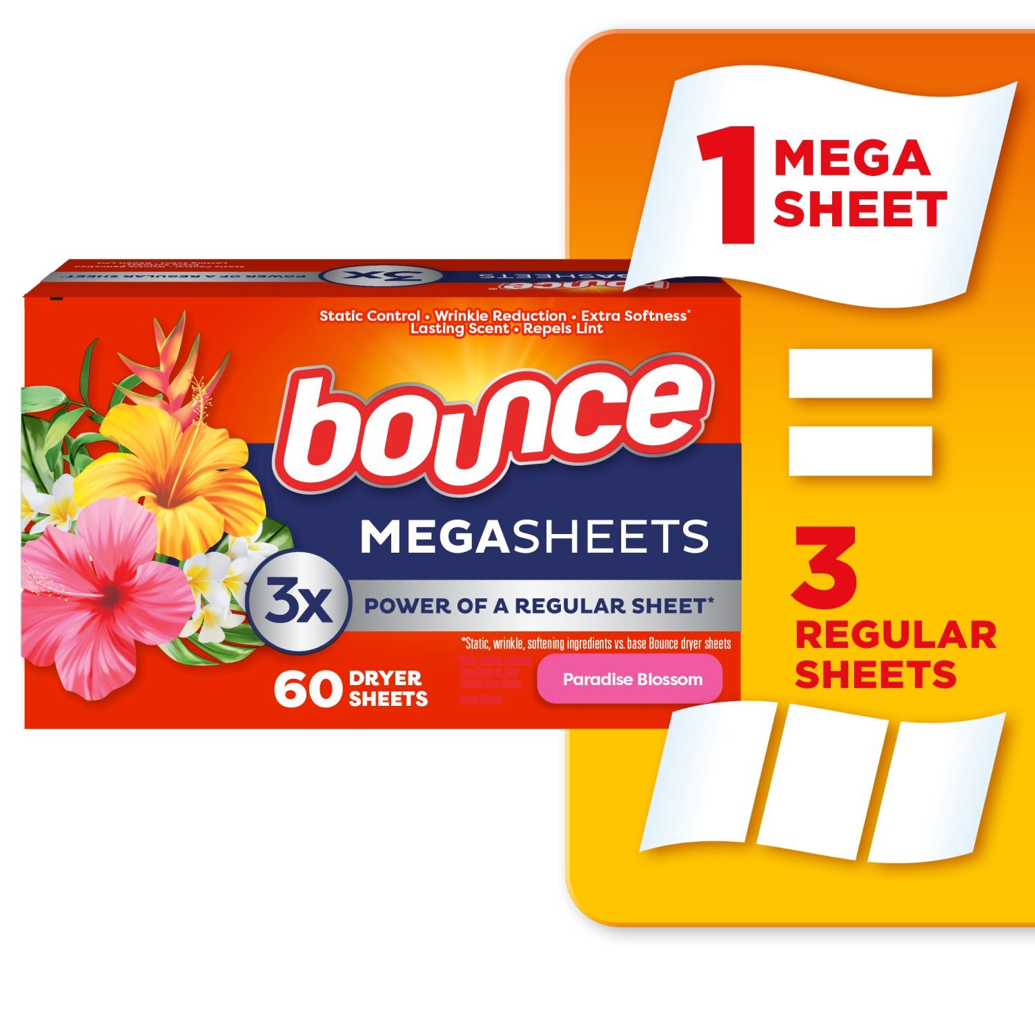 Bounce Mega Dryer Sheets, Paradise Blossom, 60 Count - Price Rite