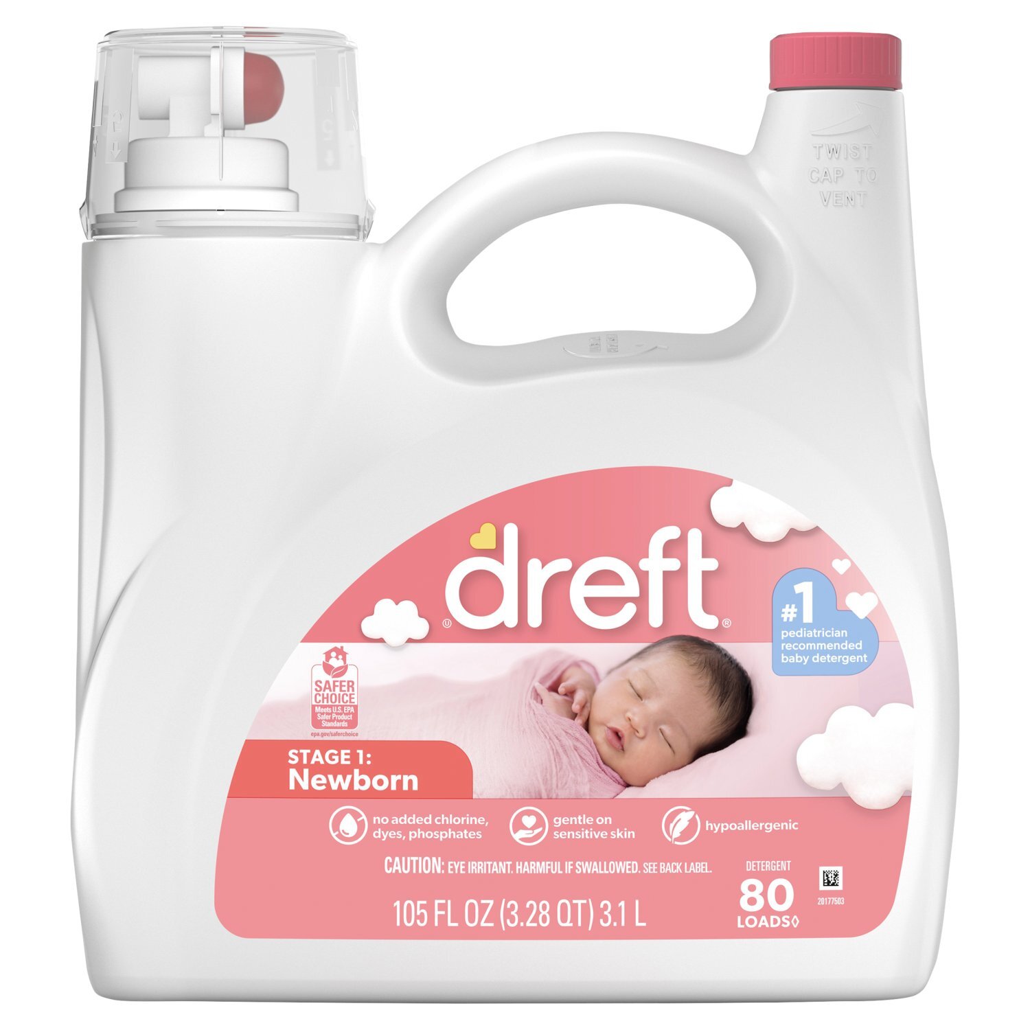 Dreft Newborn Baby Liquid Laundry Detergent, 105 fl oz, 80 Loads Image 1 of 9