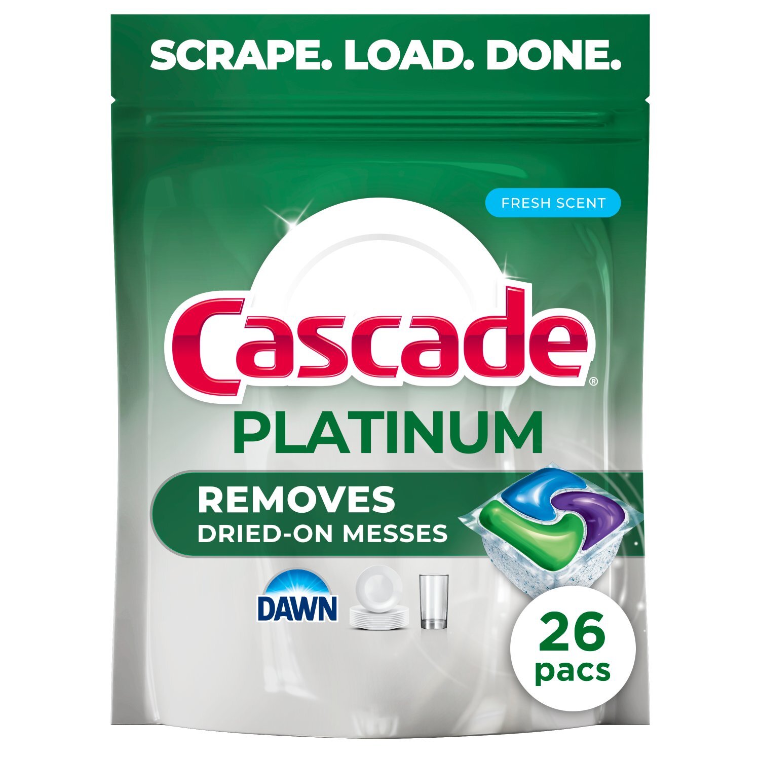 Cascade Platinum Action Pacs, Dishwasher Detergent, Fresh, 26ct