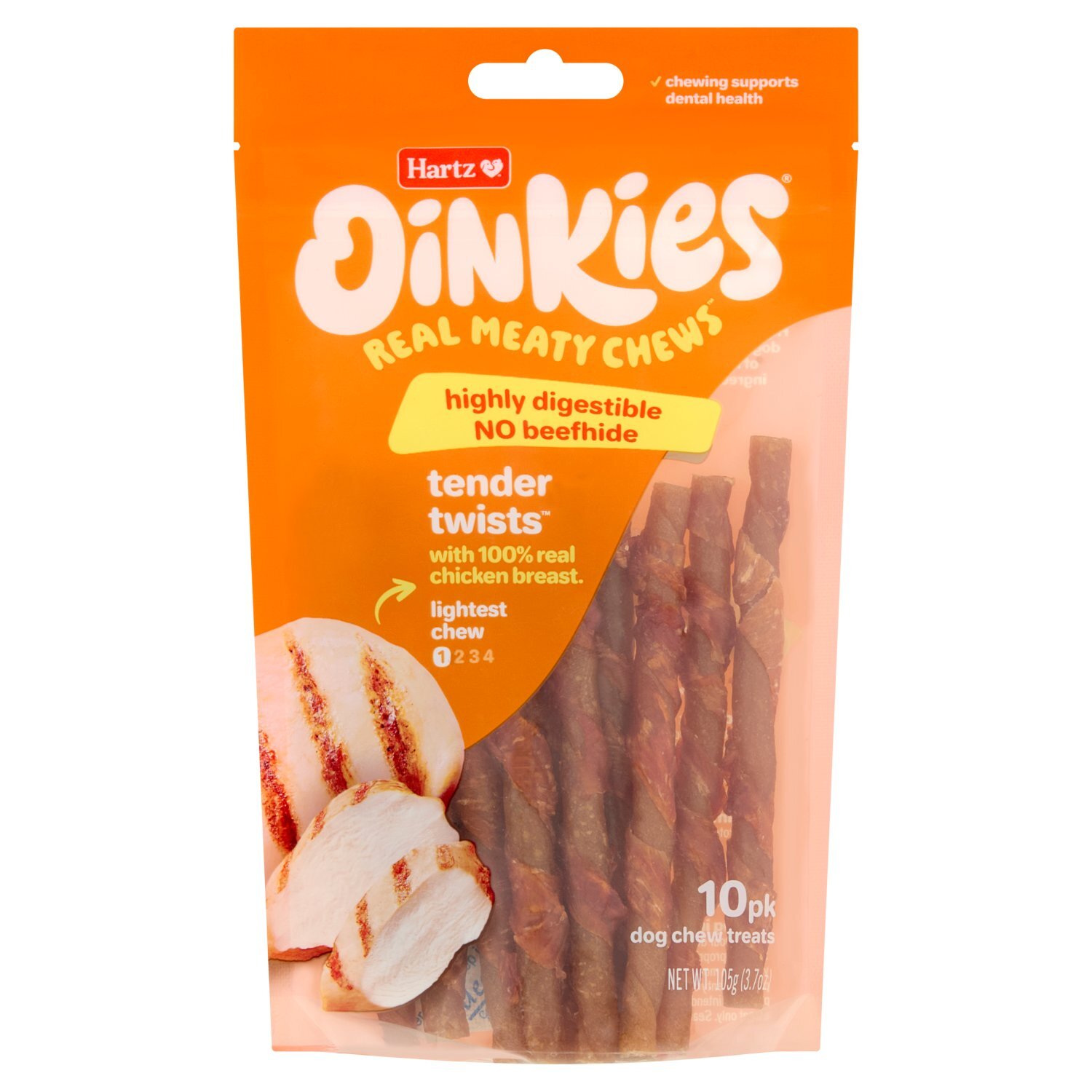 Hartz Oinkies Tender Twists Dog Chew Treats, 10 count, 3.7oz Image 1 of 6
