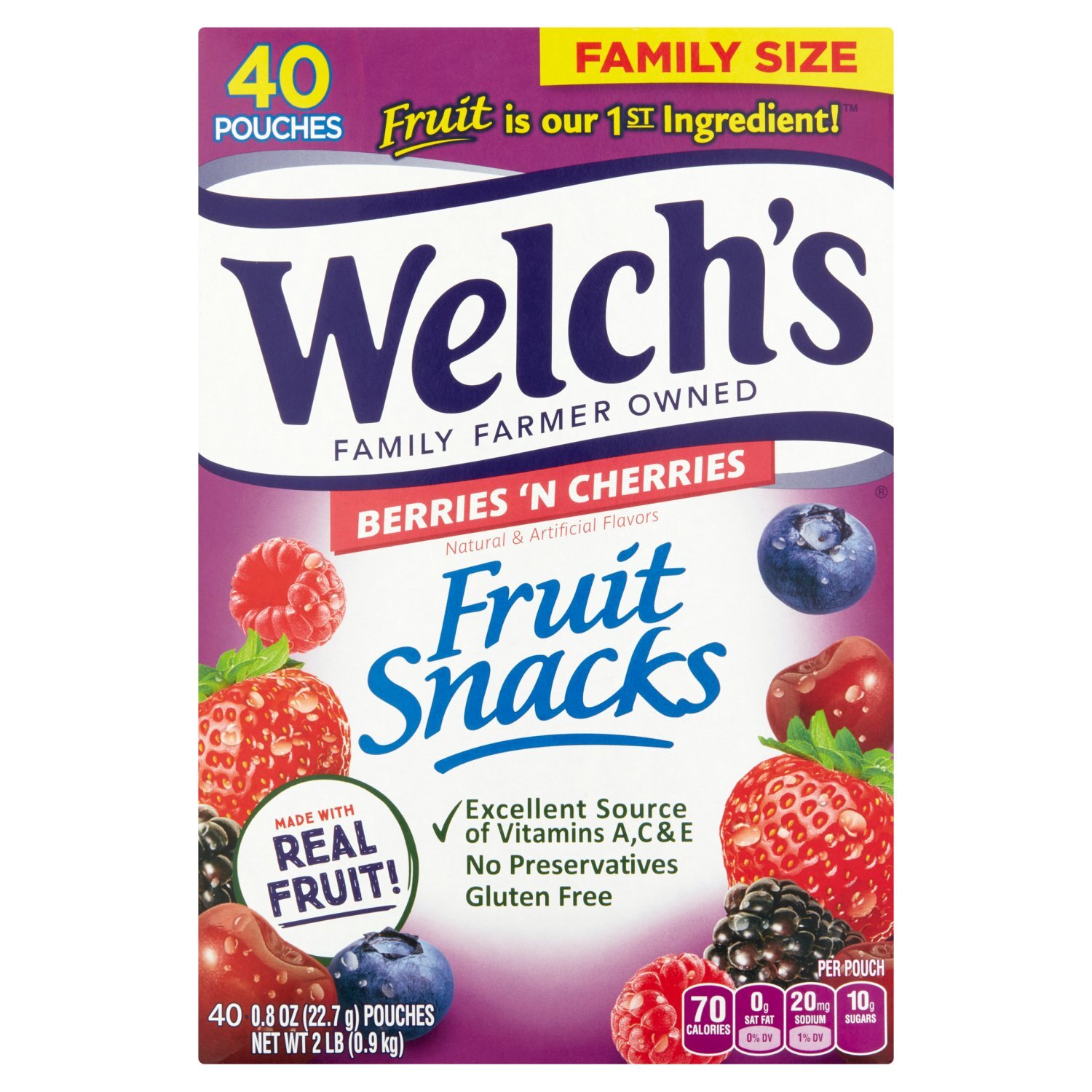 Welch's Berries 'n Cherries Fruit Snacks Family Size, 0.8 oz, 40 count Image 1 of 5