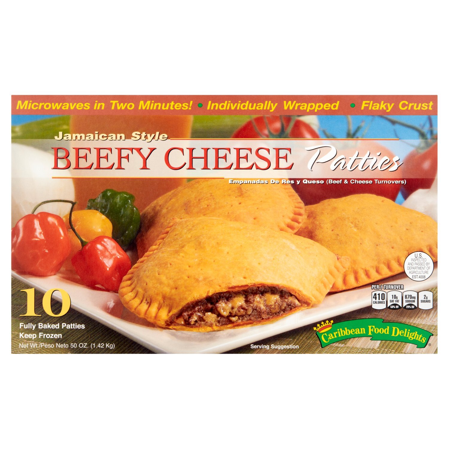 Caribbean Food Delights Jamaican Style Beefy & Cheese Turnovers Patties, 10 count, 50 oz Image 1 of 6