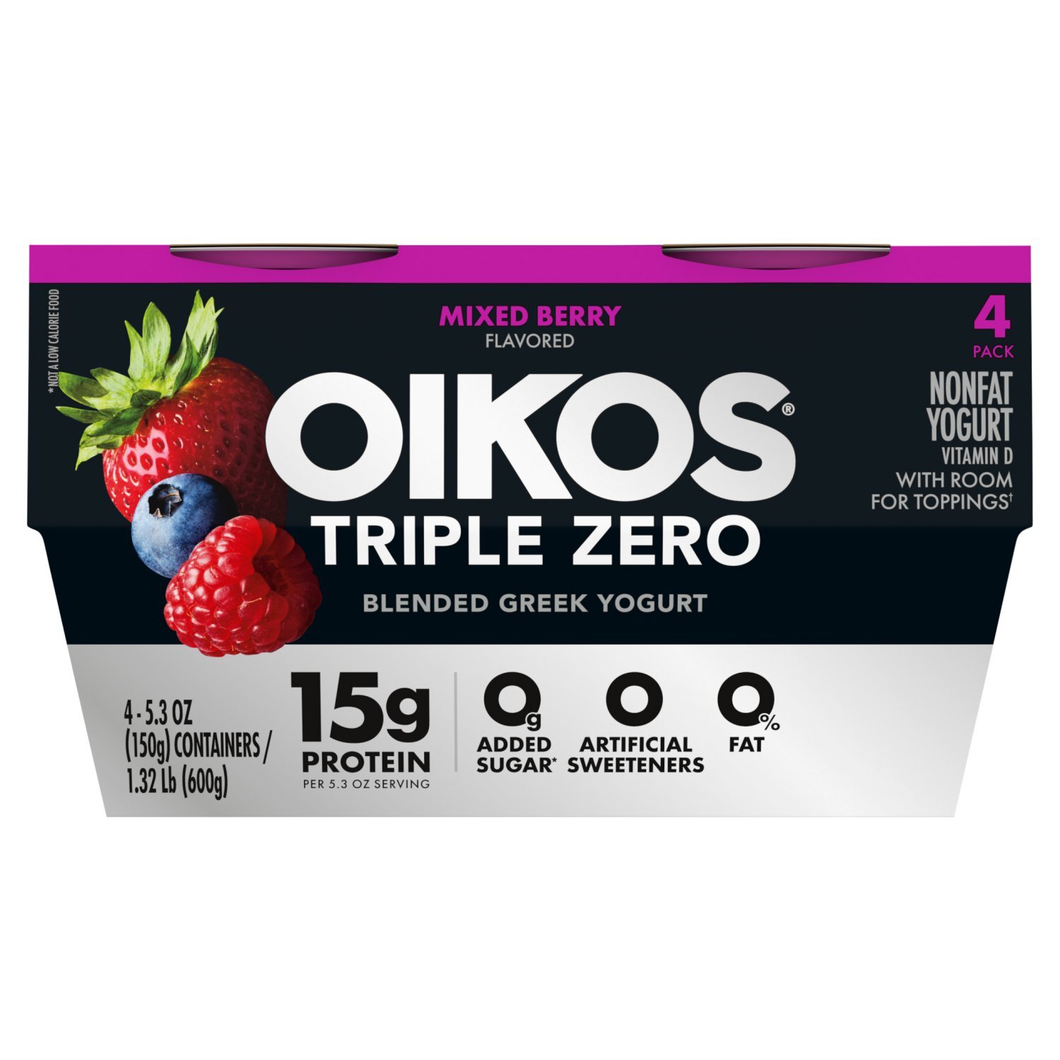Oikos Triple Zero Mixed Berry Flavored Blended Greek Nonfat Yogurt