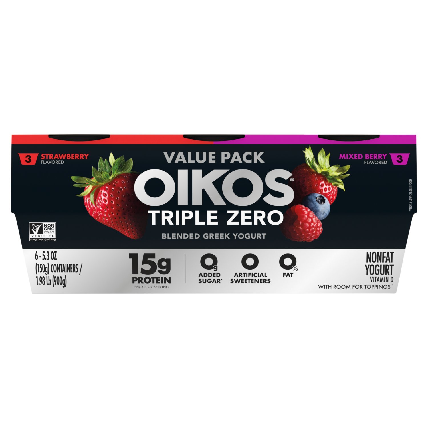 Oikos Triple Zero Strawberry and Mixed Berry Blended Greek Nonfat