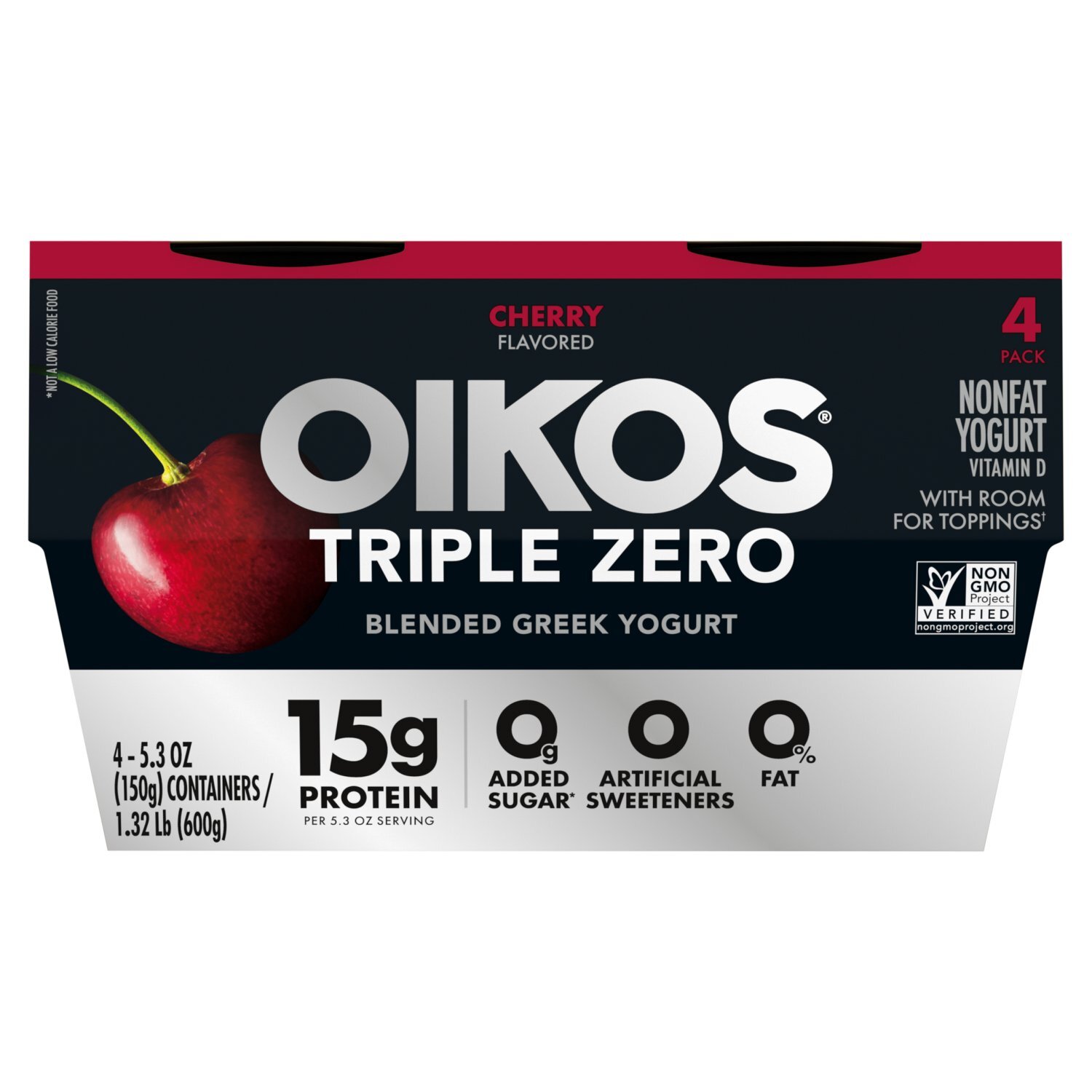 Oikos Triple Zero Cherry Flavored Blended Greek Nonfat Yogurt, 5.3