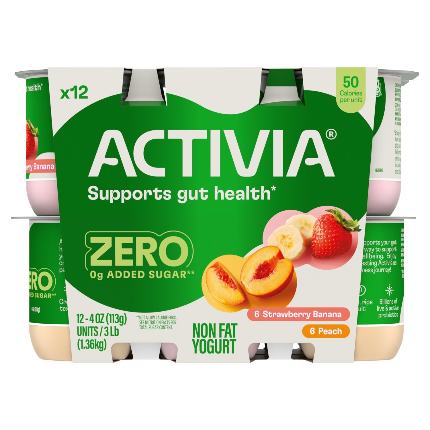 Activia Strawberry Banana and Peach Non Fat Yogurt, 4 oz, 12 count