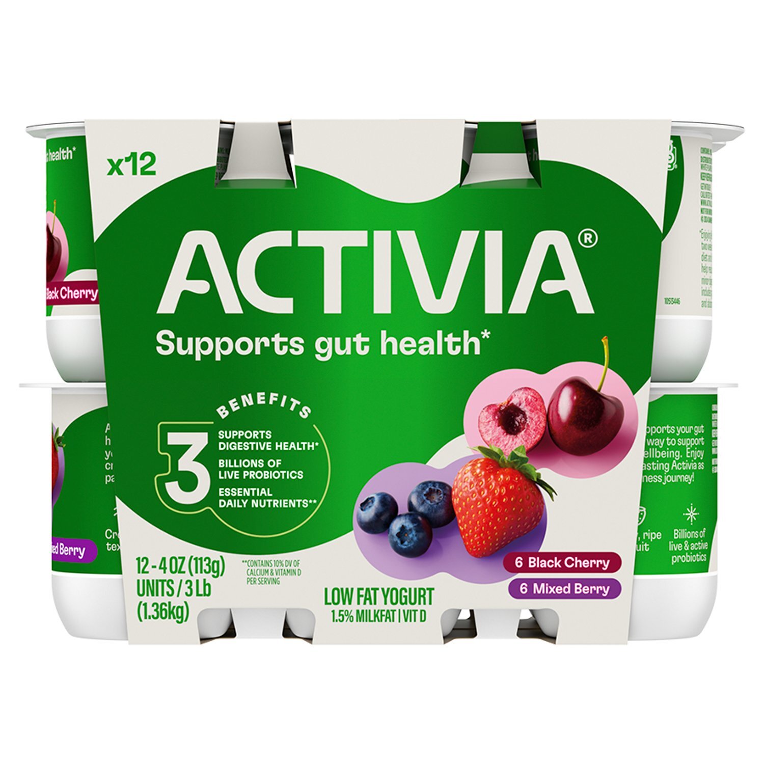 Yoguri出品 Activia Black Cherry and Mixed Berry Low Fat Yogurt, 4 oz, 12