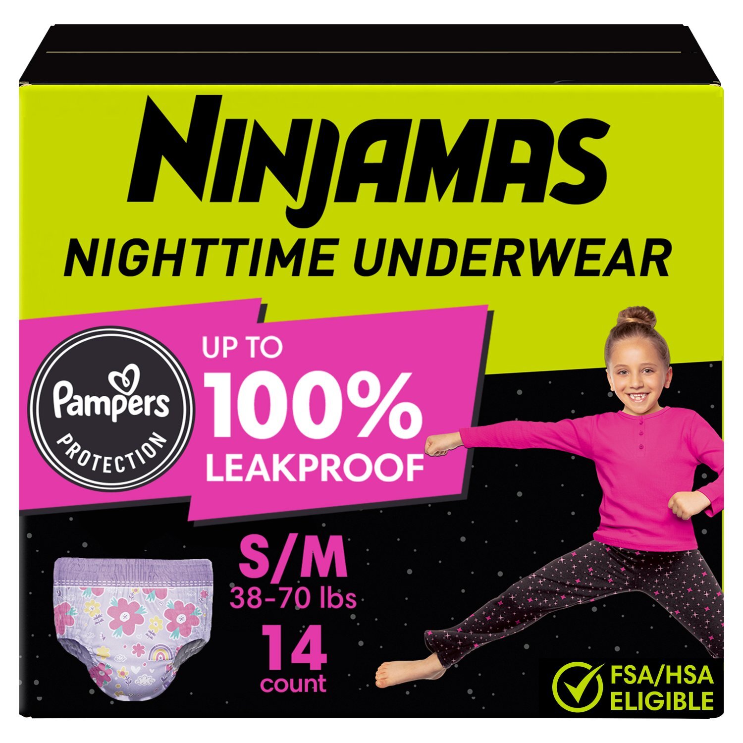 Ninjamas Nighttime Underwear Jumbo Pack, Size S/M, 38-70 lbs, 14 count Image 1 of 17