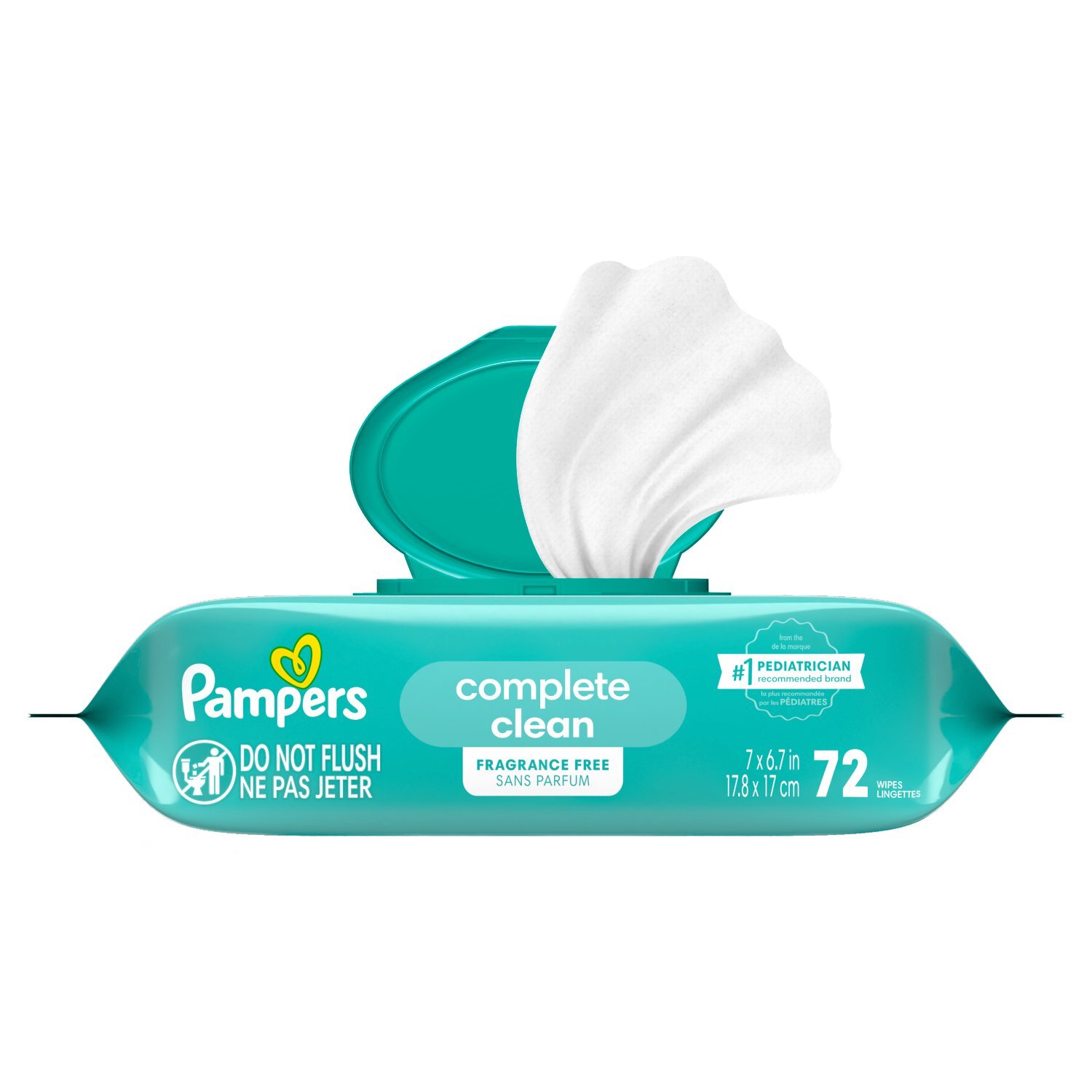 Pampers Complete Clean Baby Wipes - Fragrance Free  1X Pop-Top Packs 72 Count Image 1 of 9