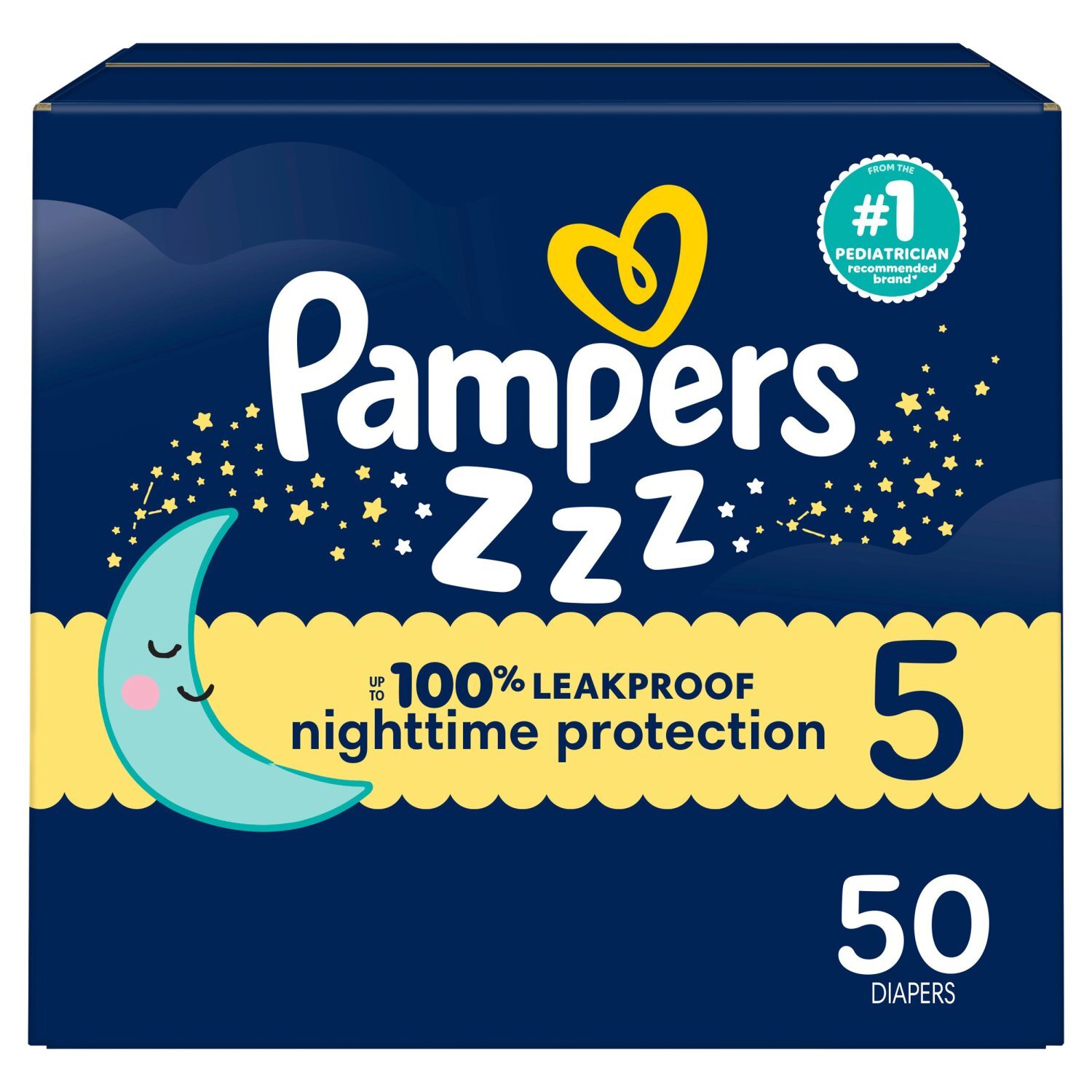 Pampers ZZZ Nighttime Protection Diapers, Size 5, 27+ lb, 50 count Image 1 of 14