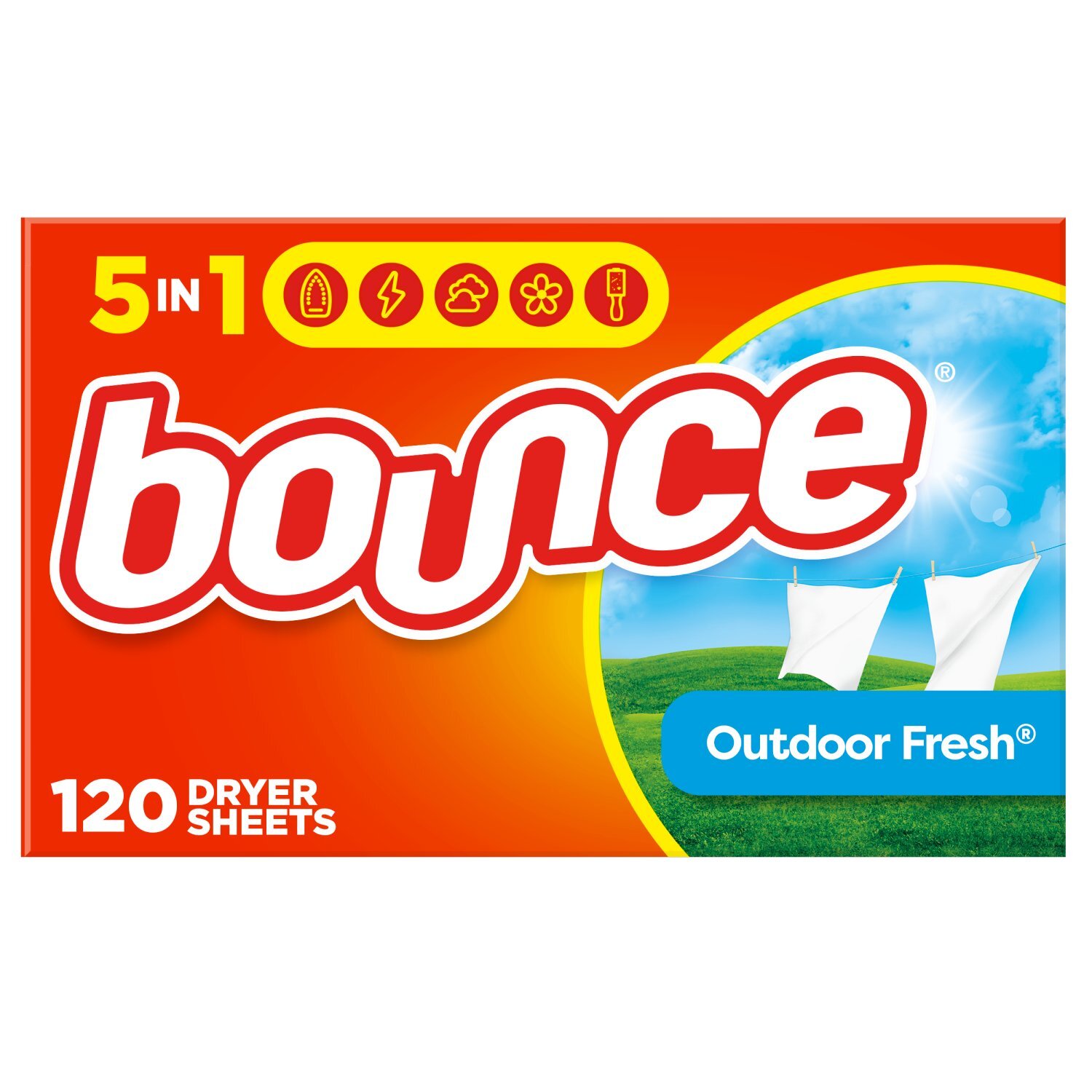 Bounce Fabric Softener Sheets, Outdoor Fresh Scent, 120 Count Image 1 of 10