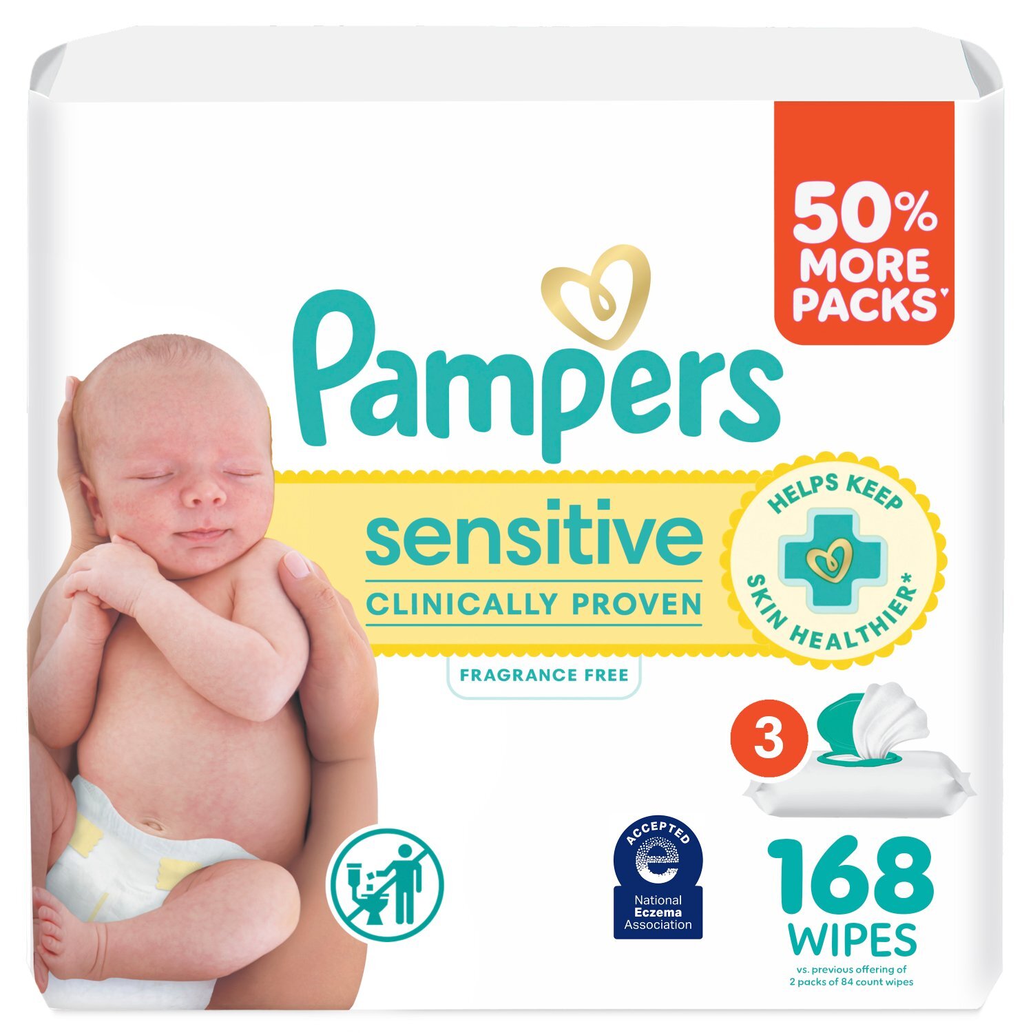 Baby Wipes Pampers Sensitive 168 Wipes, 3X Image 1 of 12