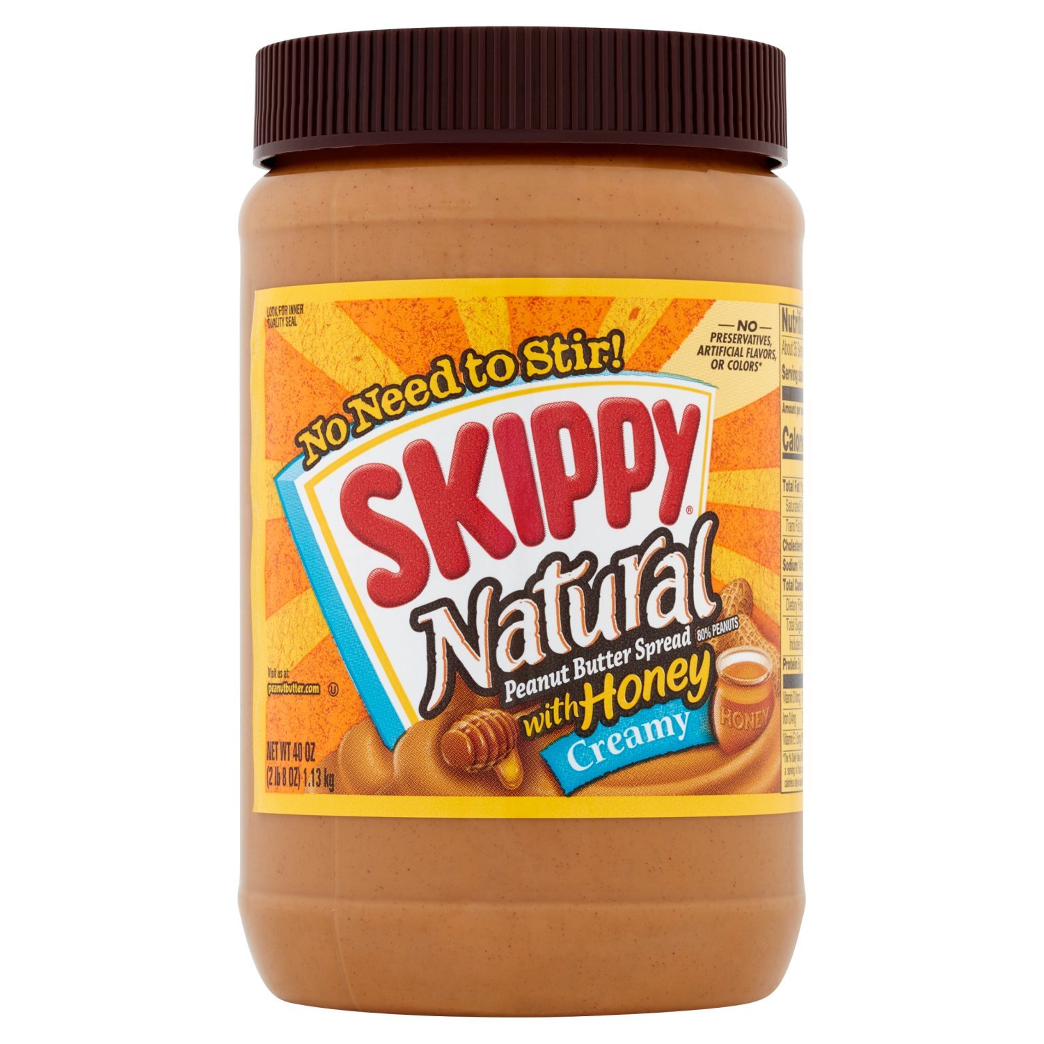 Skippy Natural Creamy Peanut Butter Spread with Honey, 40 oz Image 1 of 5