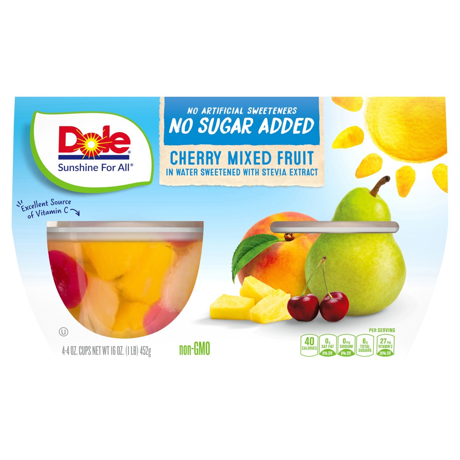 Dole Cherry Mixed Fruit in Water Sweetened with Stevia Extract, 4