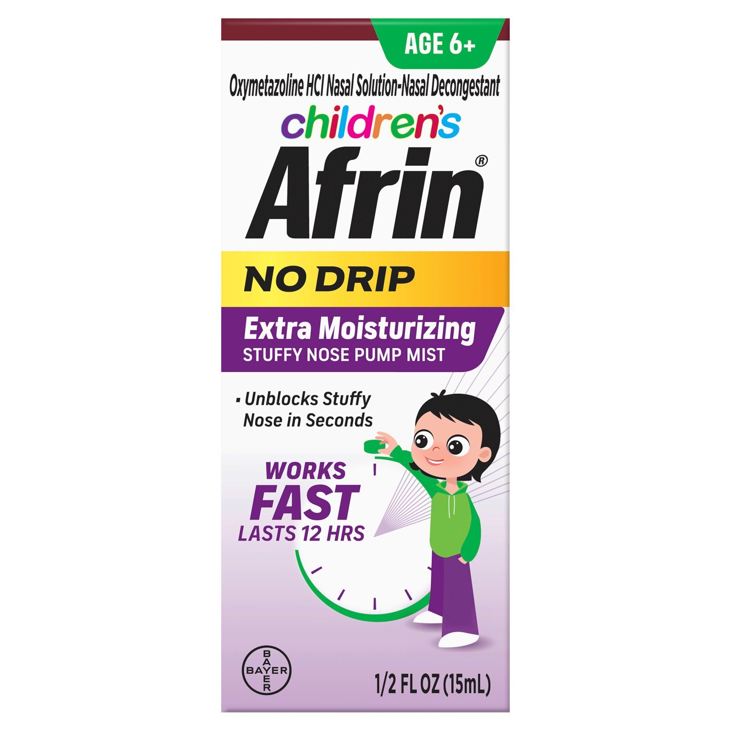 Afrin Children's No Drip Extra Moisturizing Stuffy Nose Pump Mist, Age 6+, 1/2 fl oz  Image 1 of 7