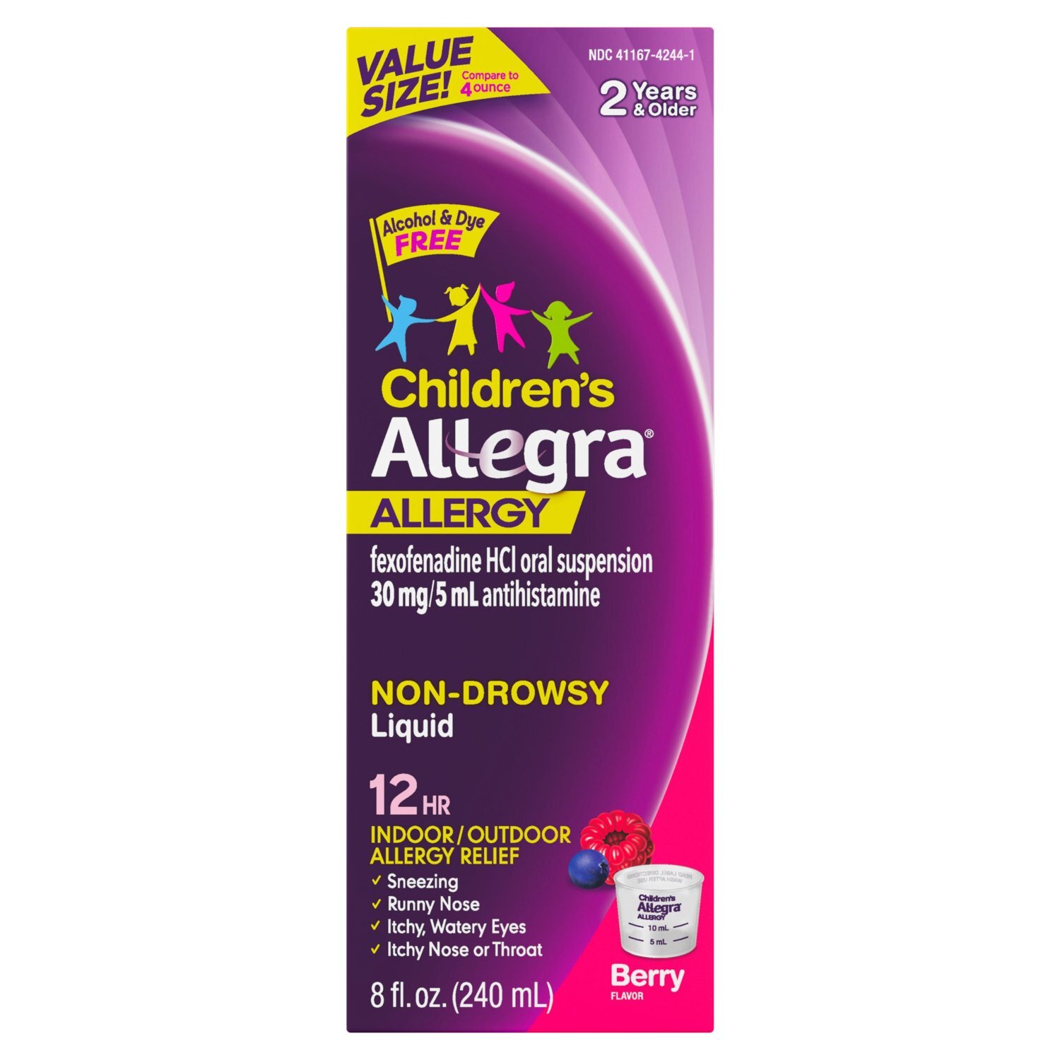 Allegra Children's Berry Flavor Non-Drowsy 12Hr Allergy Liquid Value Size!, 2 Years & Older, 8 fl oz Image 1 of 13