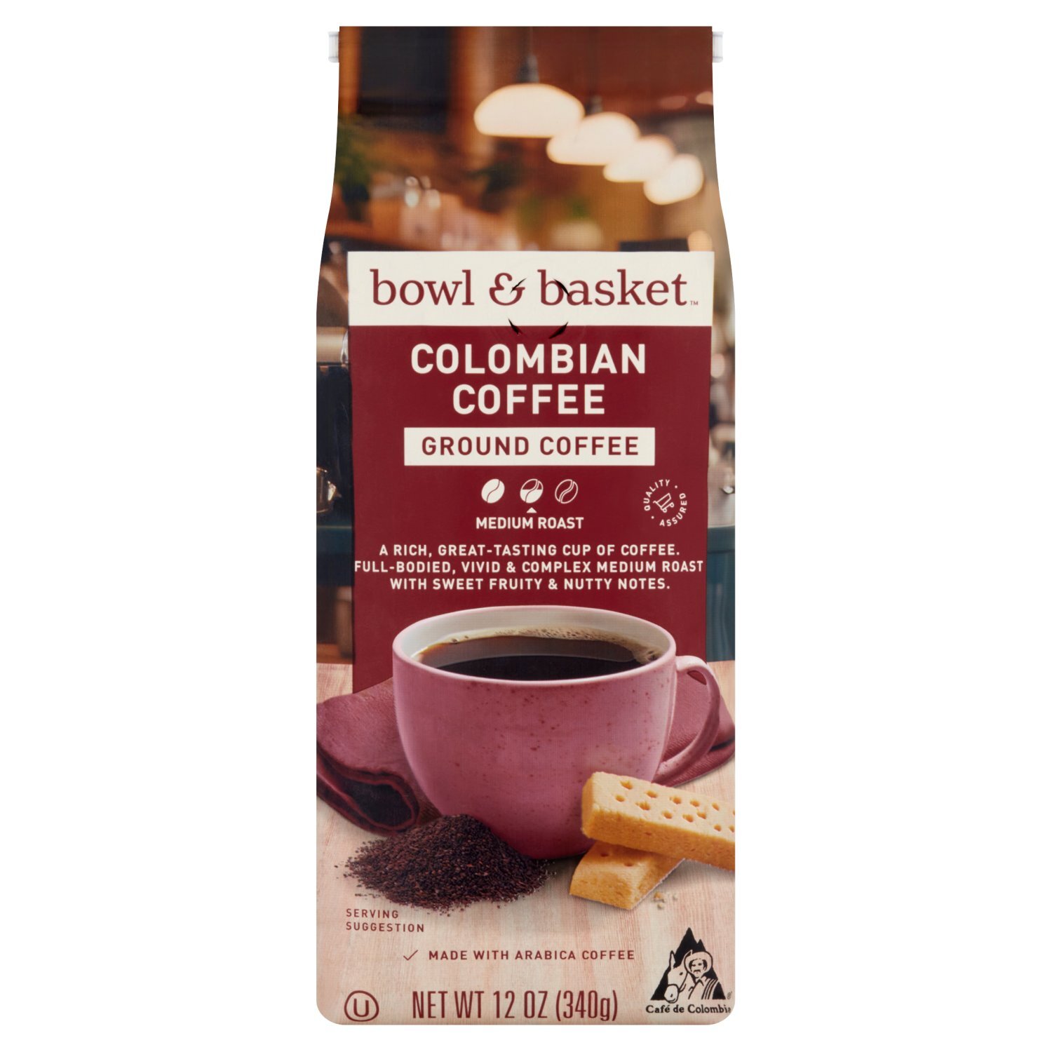 Bowl & Basket Colombian Medium Roast Ground Coffee, 12 oz - The