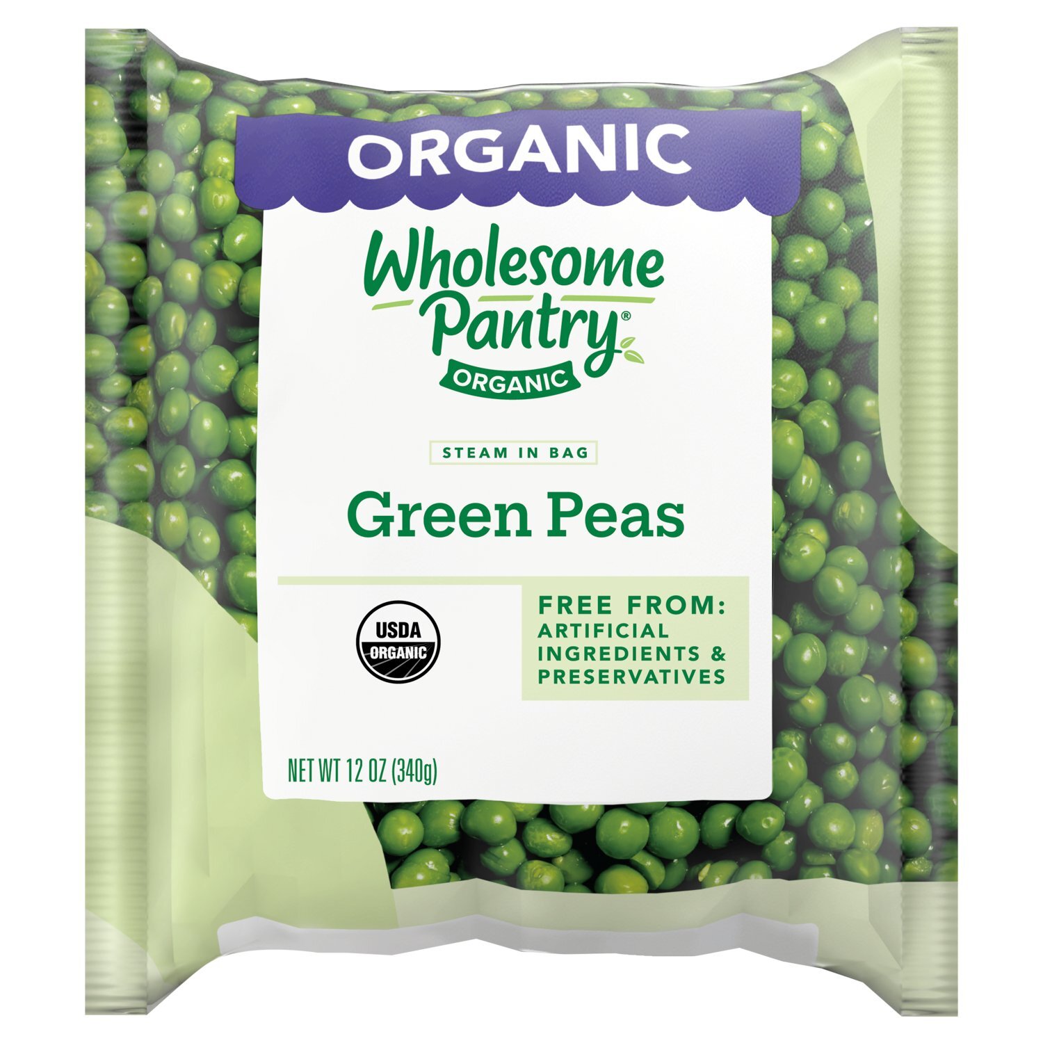 Wholesome Pantry Organic Steam in Bag Green Peas, 12 oz Image 1 of 5