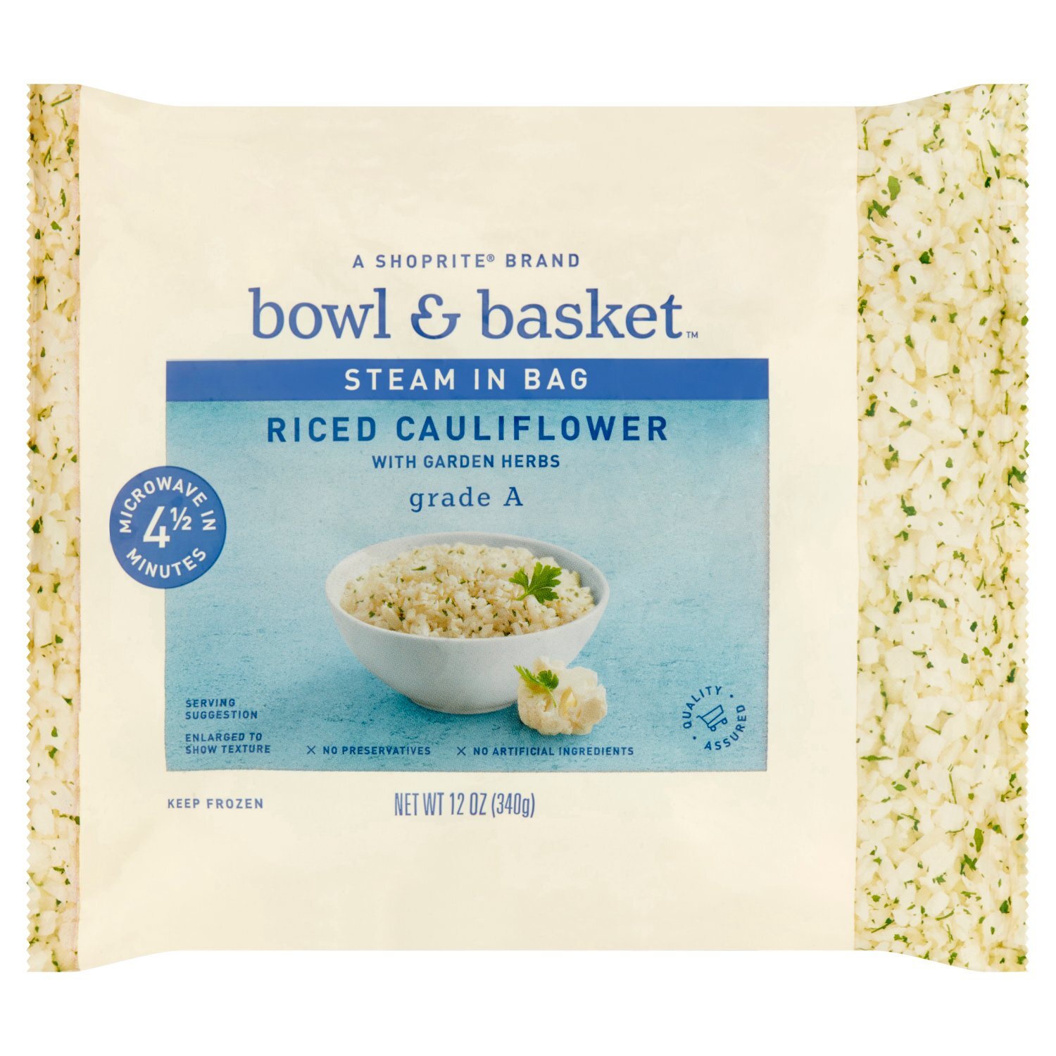 Shoprite Bowl & Basket Steam in Bag Riced Cauliflower with Garden Herbs, 12 oz Image 1 of 4