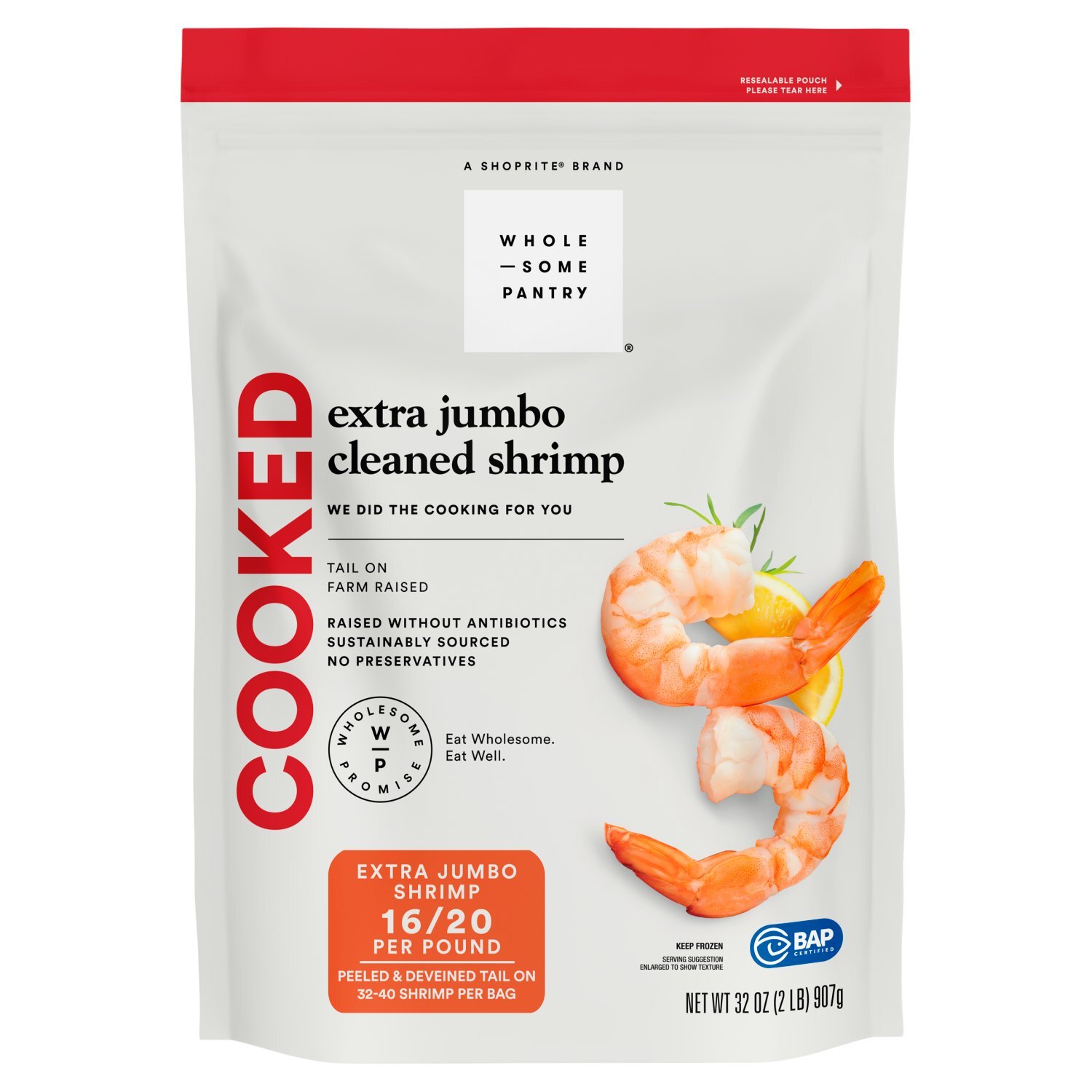 Wholesome Pantry Cooked Extra Jumbo Cleaned Shrimp, 32-40 shrimp per bag, 32 oz Image 1 of 2