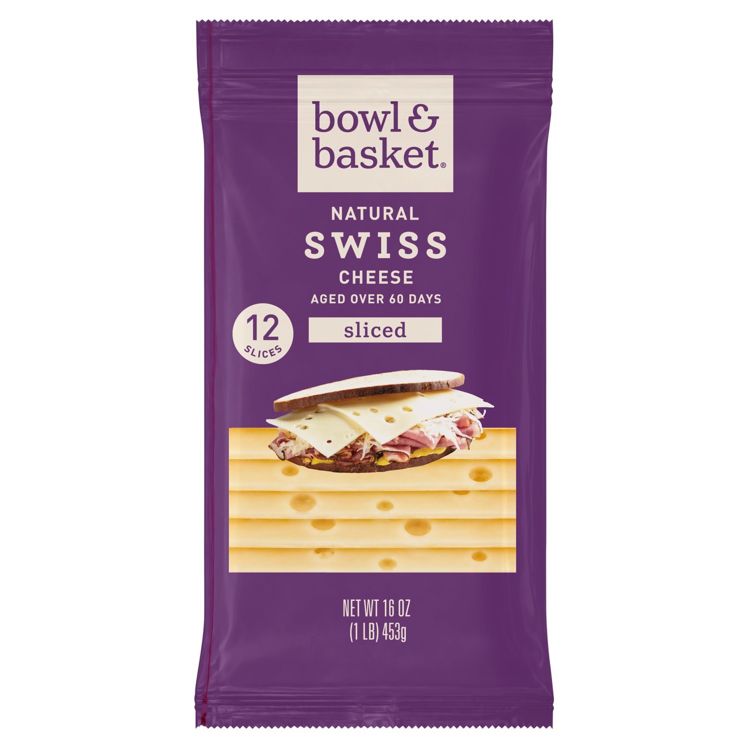 Bowl & Basket Sliced Swiss Natural Cheese, 12 count, 16 oz Image 1 of 4