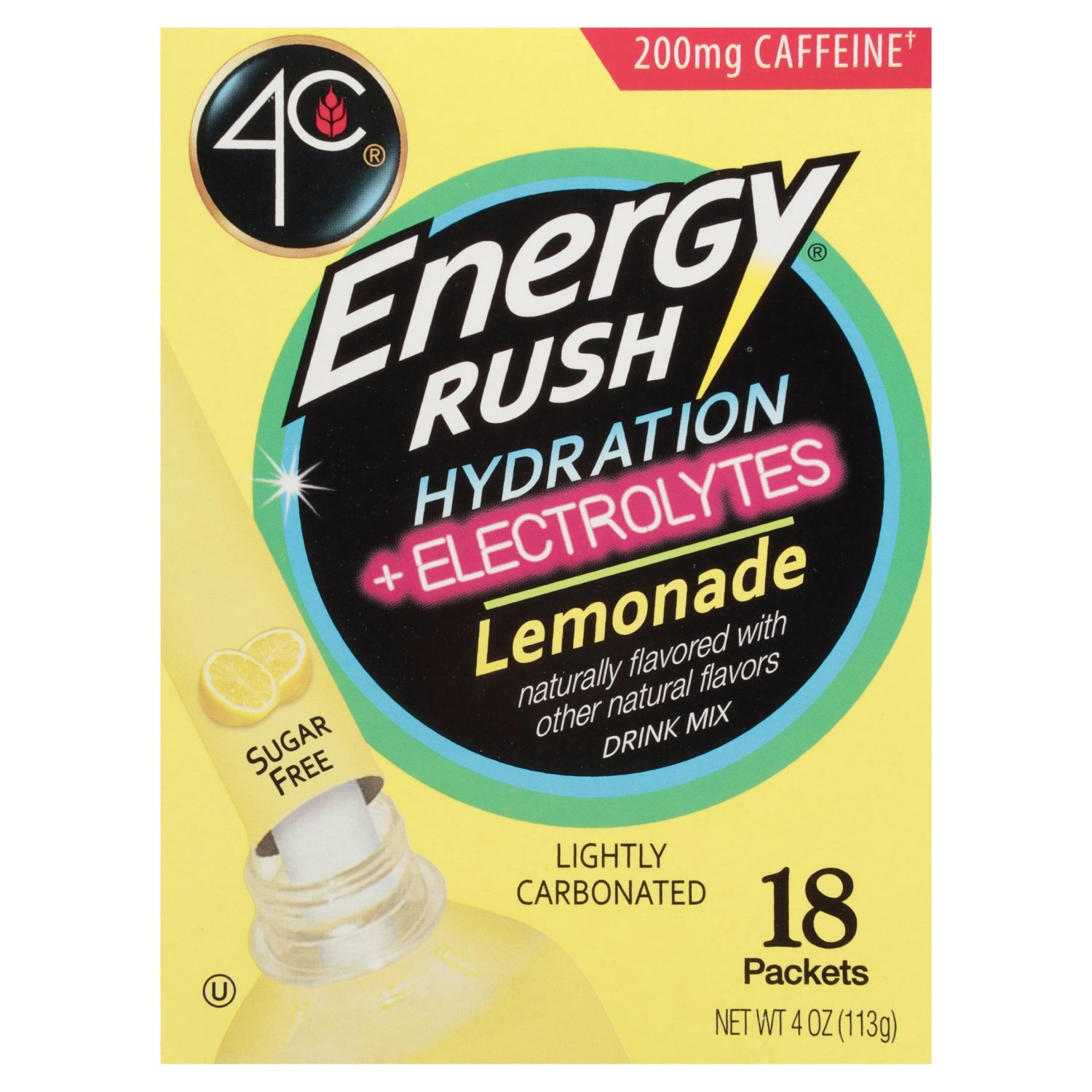 4C Energy Rush Hydration + Electrolytes Lemonade Drink Mix, 18