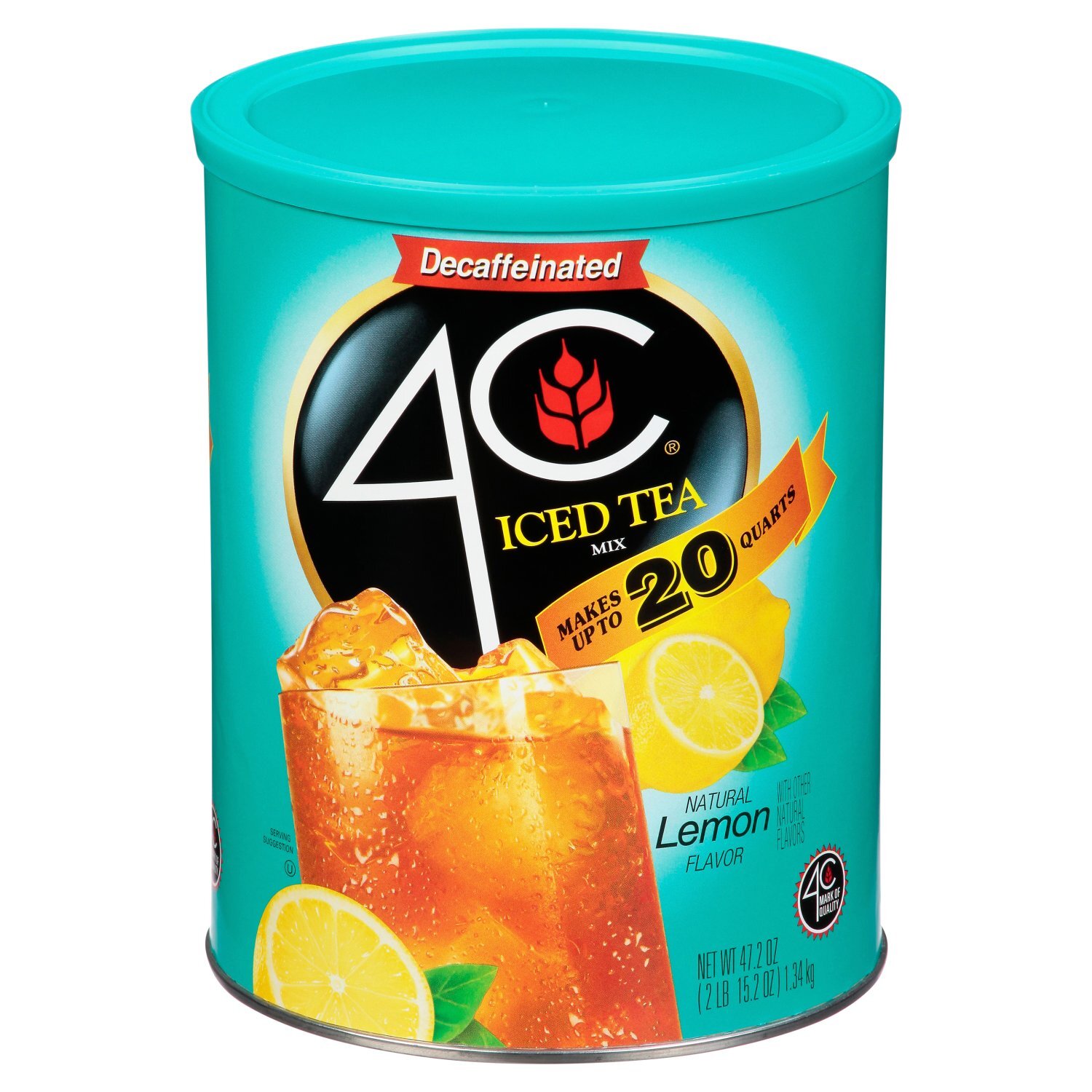 4C Decaffeinated Natural Lemon Flavor Iced Tea Mix, 47.2 oz - The