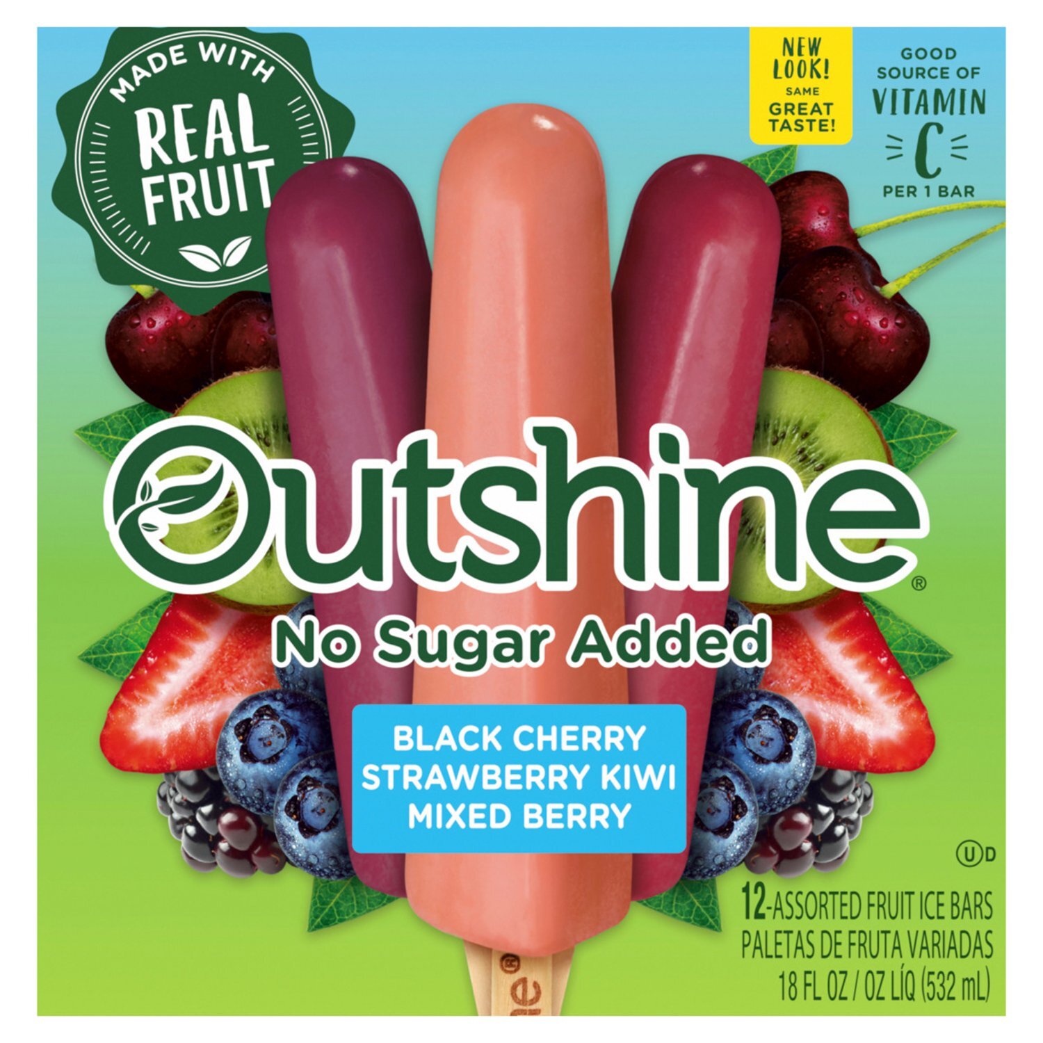Outshine Black Cherry, Strawberry Kiwi, Mixed Berry Fruit Ice Bars, 12 count, 18 fl oz Image 1 of 10