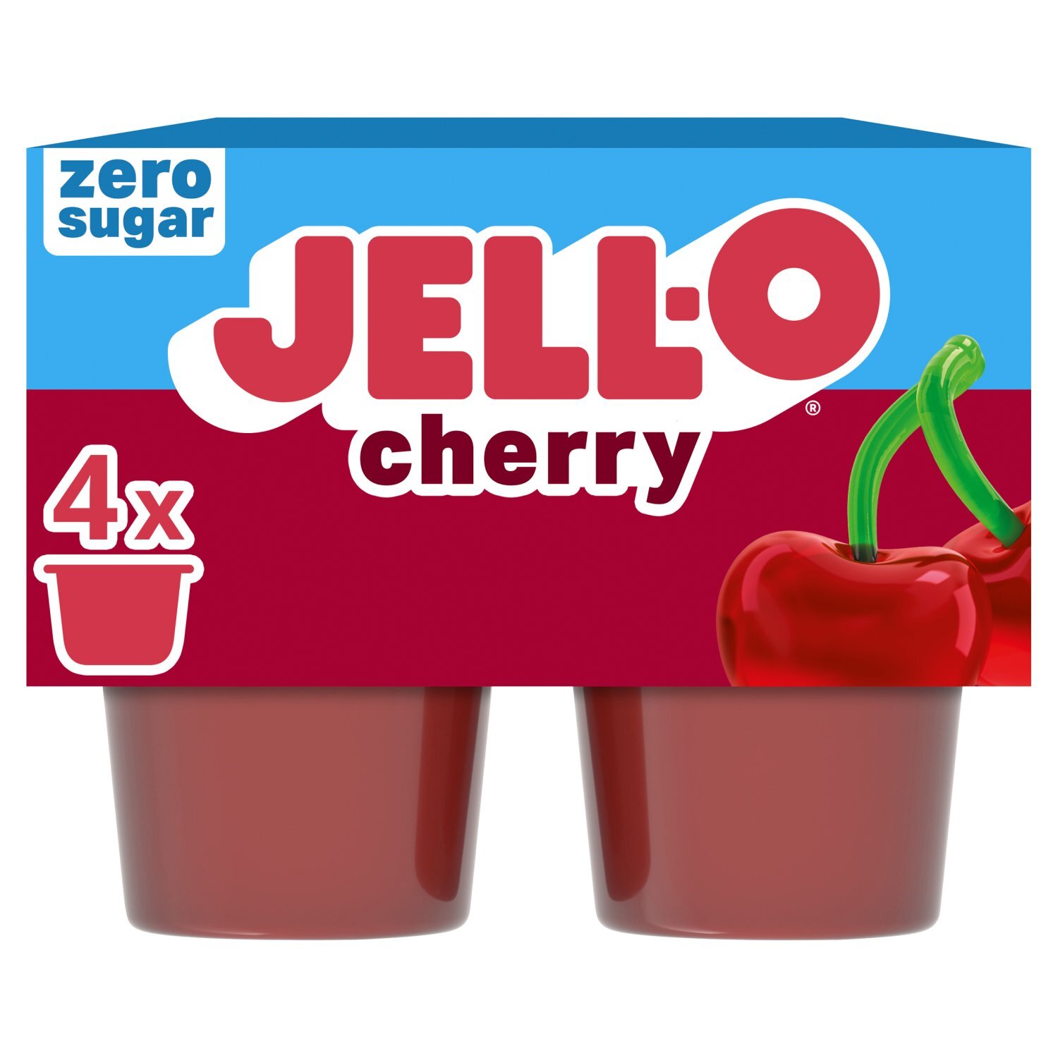 Jell-O Zero Sugar Cherry Low Calorie Gelatin Snacks, 4 count, 12.5 oz Image 1 of 7