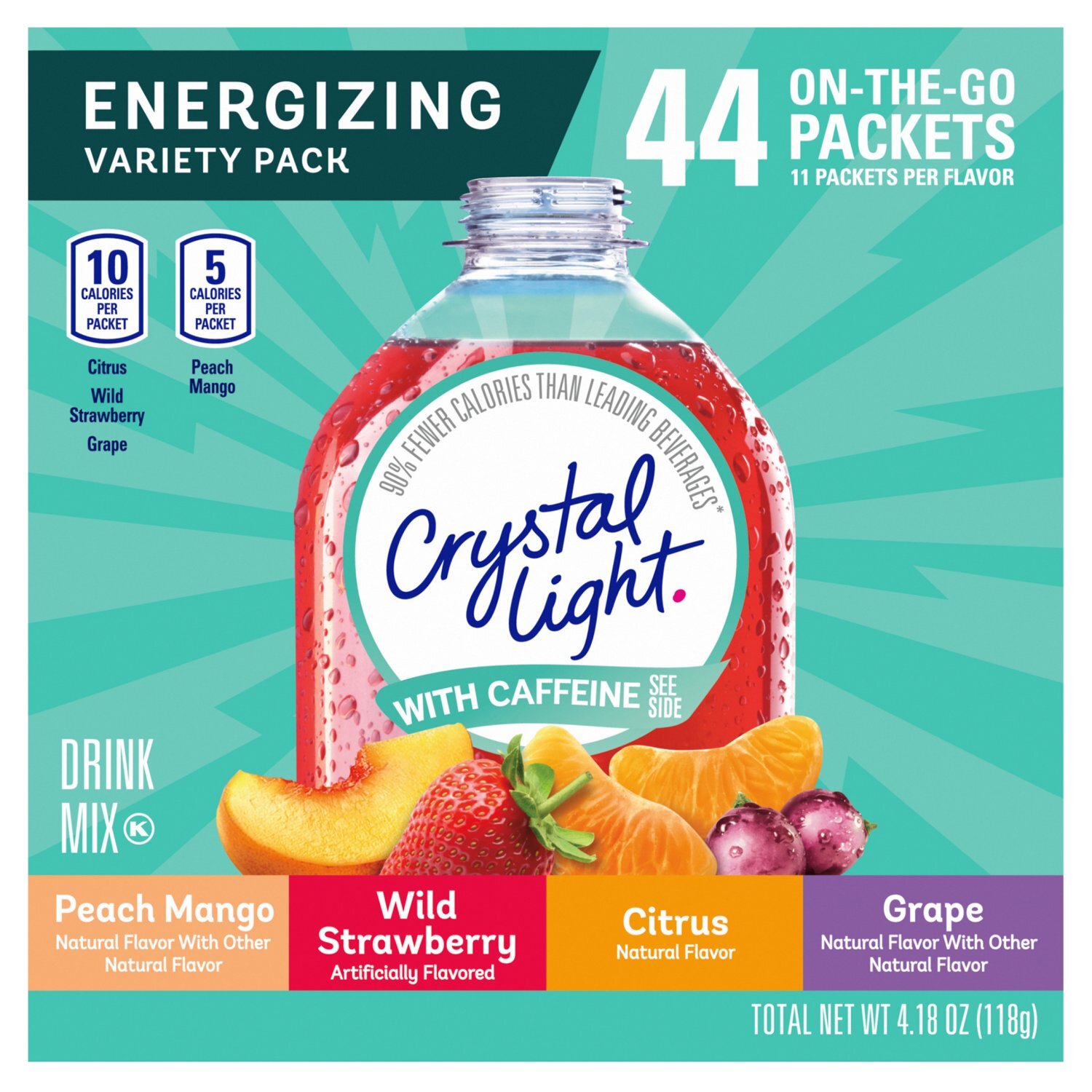 Crystal Light Energizing with Caffeine Drink Mix Variety Pack, 44