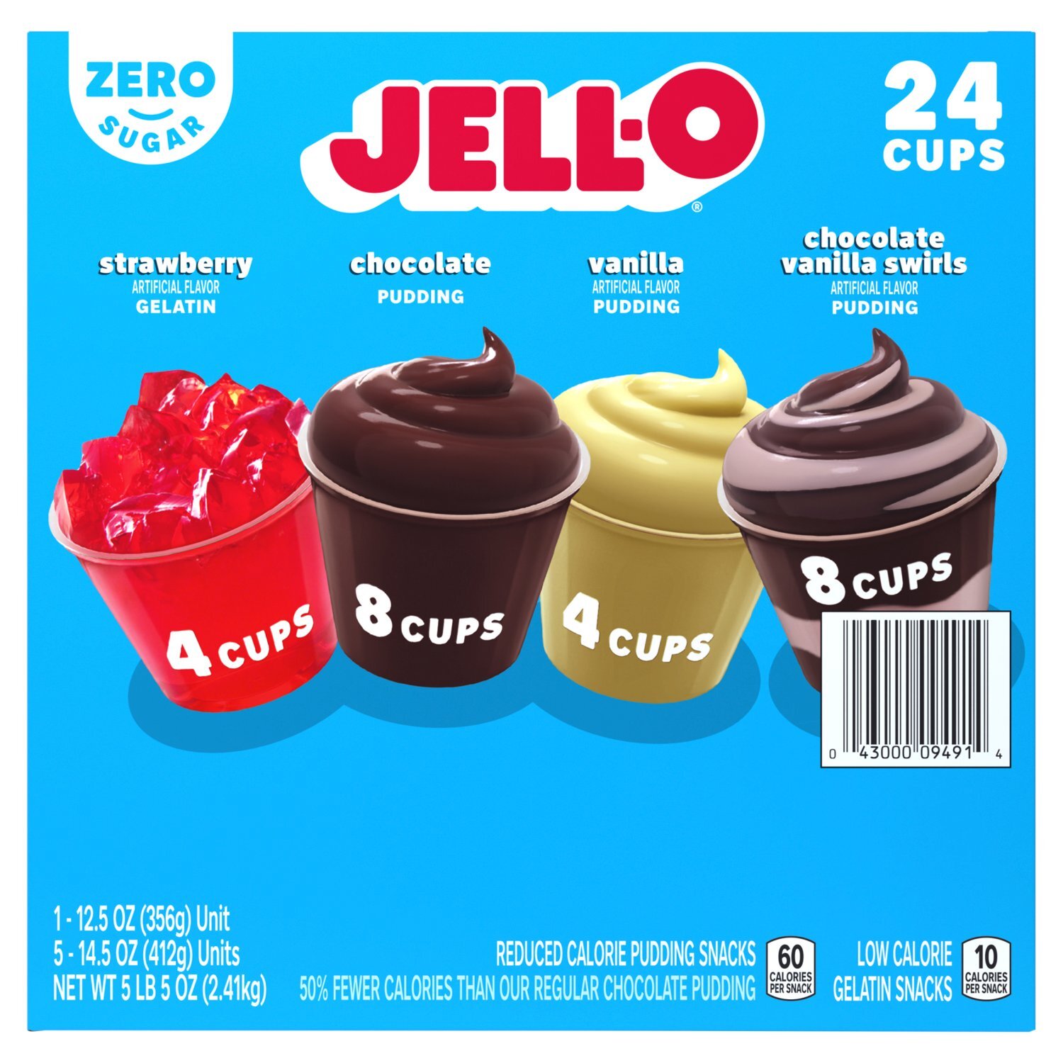 Jell-O Zero Sugar Reduced Calorie Pudding Snacks, 24 count, 5 lb 5 oz Image 1 of 6