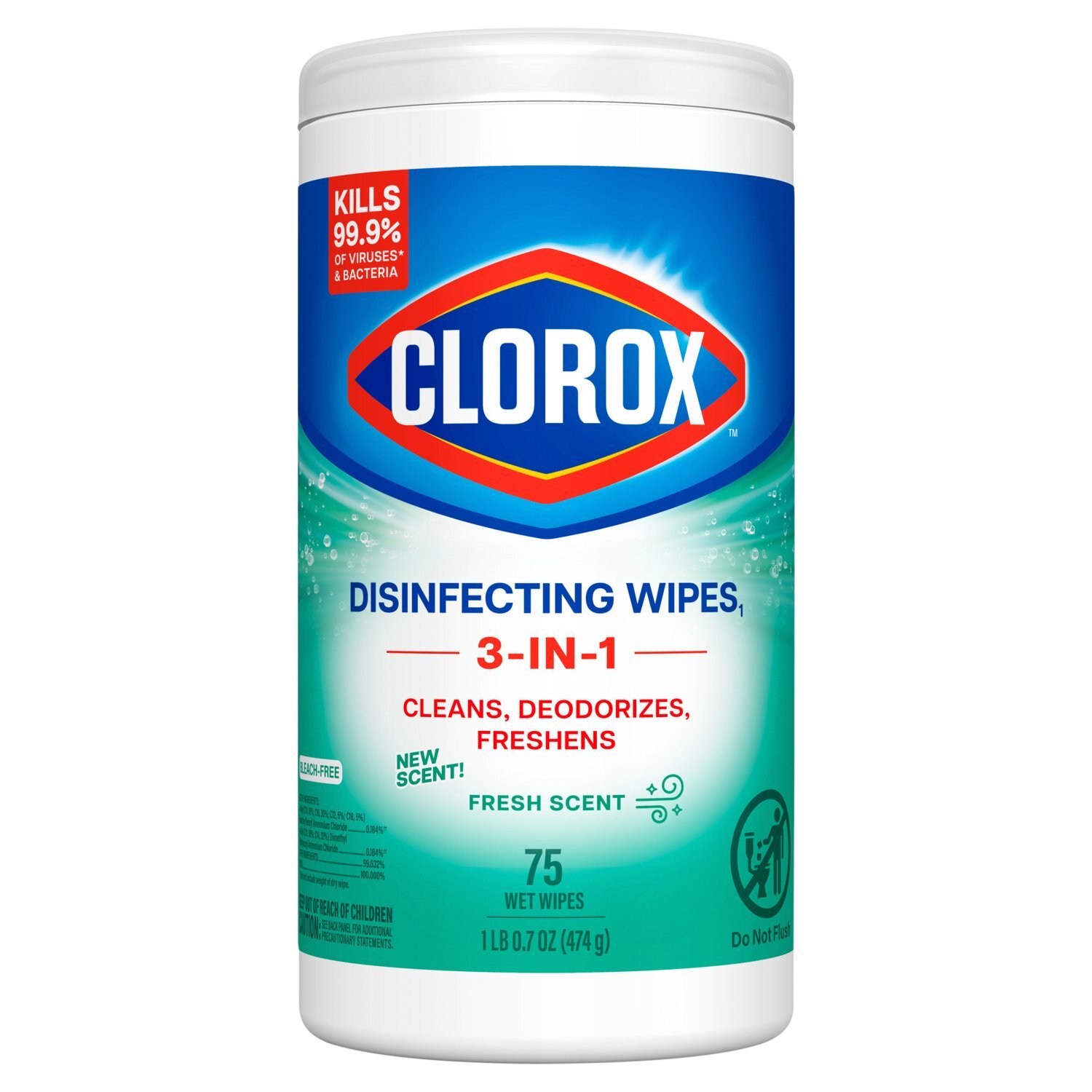 Clorox Disinfecting Cleaning Wipes, Bleach Free, Fresh Scent, 75