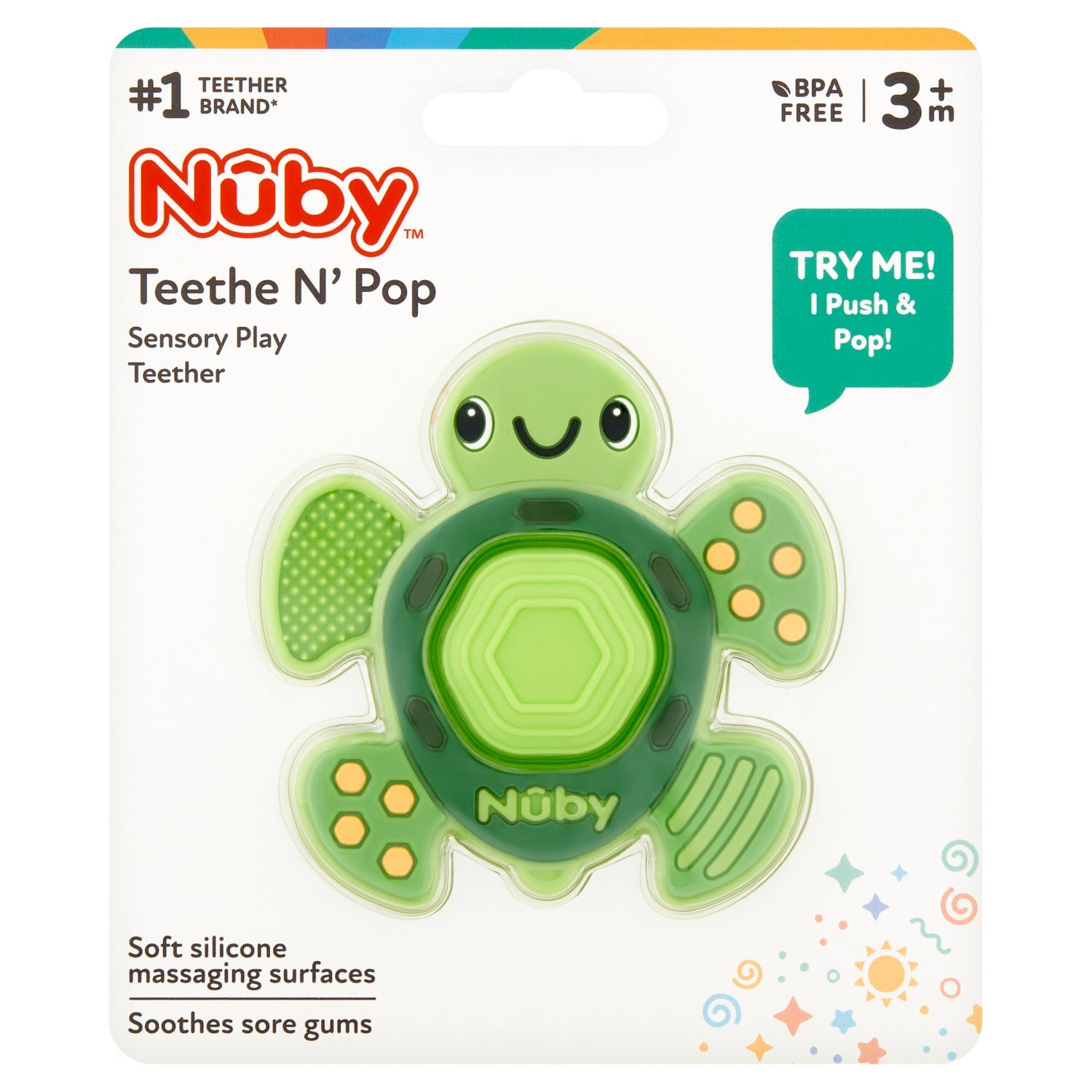 Nûby Teethe N' Pop Sensory Play Teether, 3m+ Image 1 of 5
