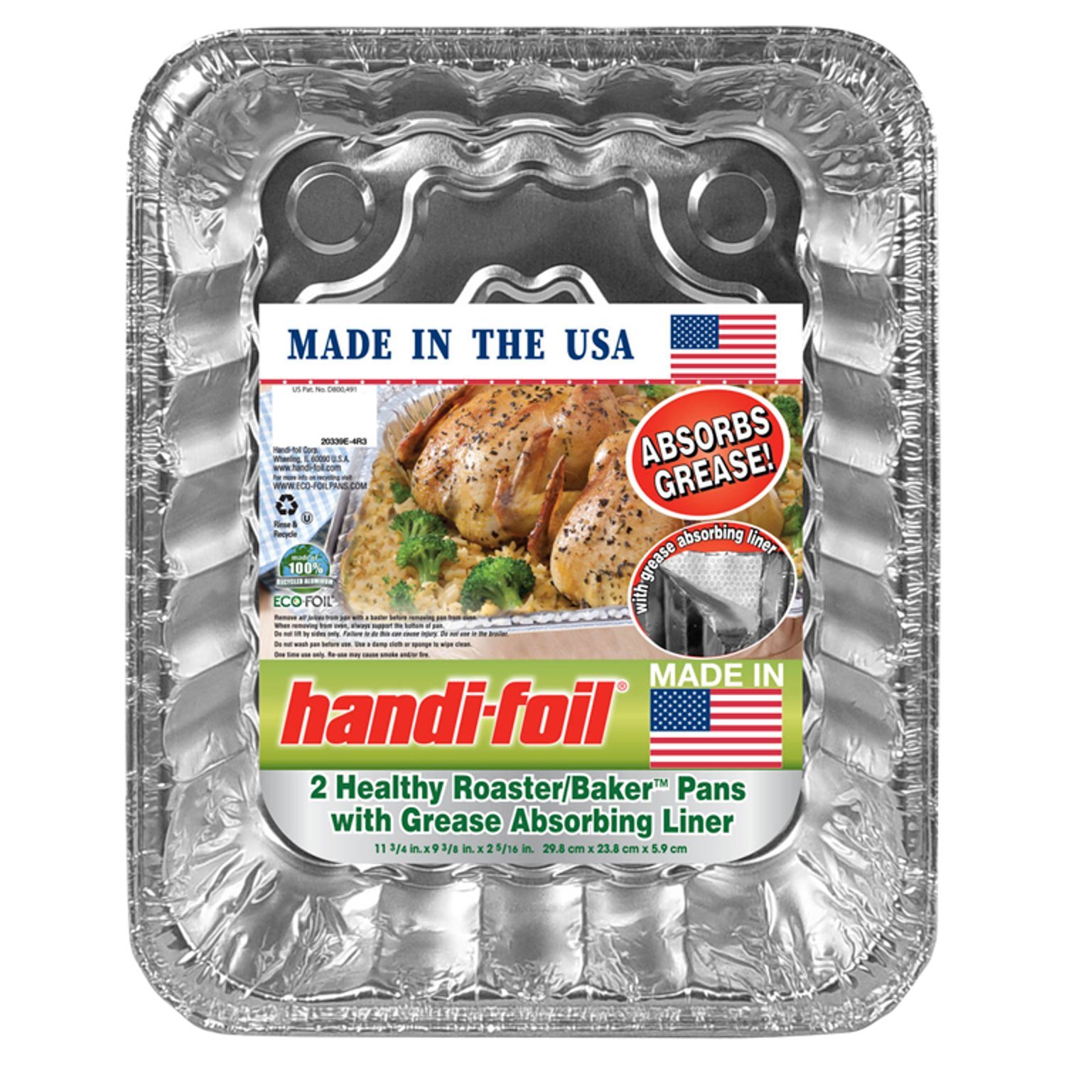HANDI FOIL HEALTHY ROASTER/BAKER PANS WITH GREASE ABSORBING LINER 2CT Image 1 of 2