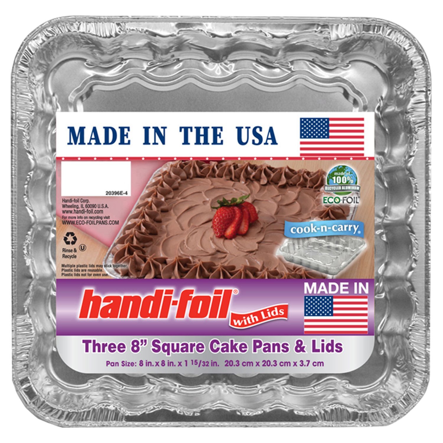 Handi Foil 8" Square Cake Pans & Lids, 3 Count Image 1 of 2