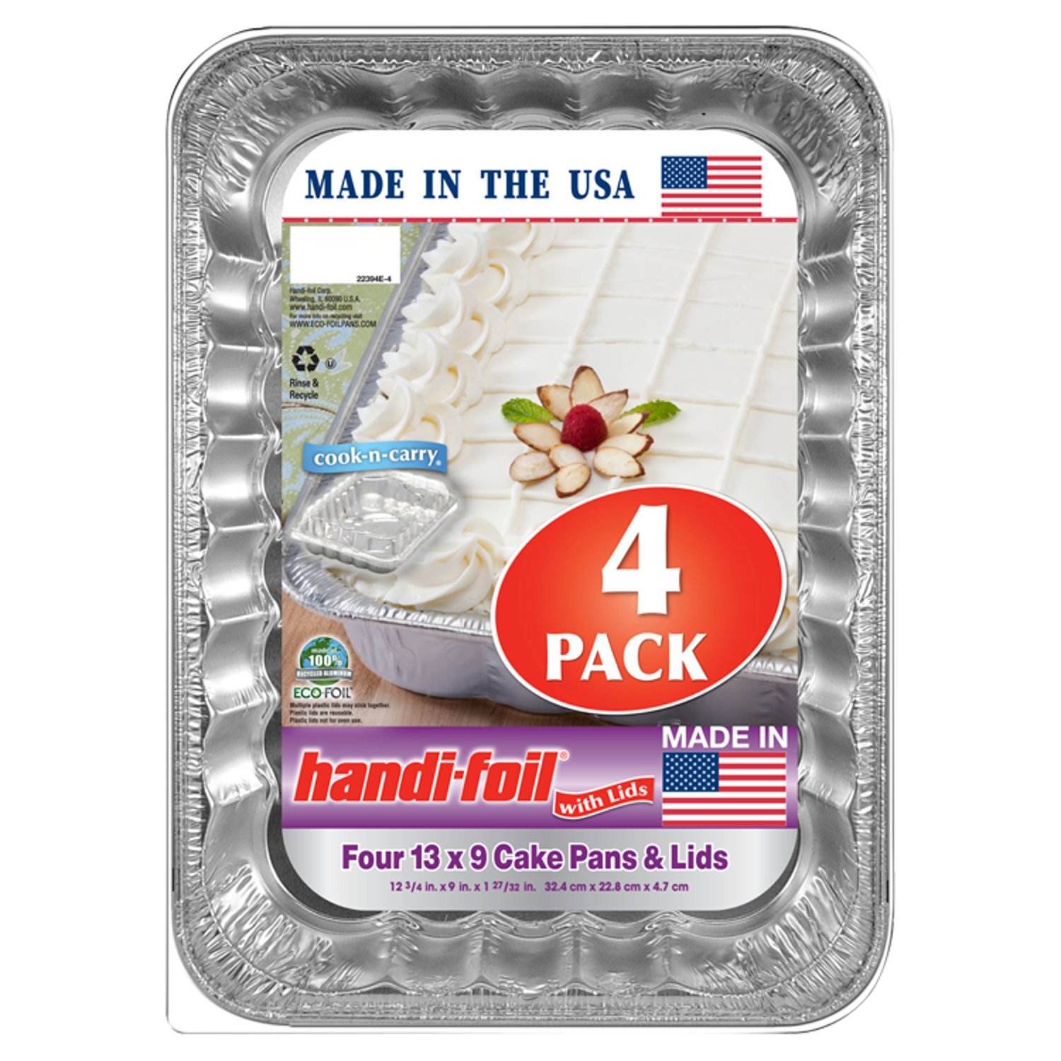 Handi Foil 13x9 Cake Pans & Lids, 4 Count Image 1 of 2