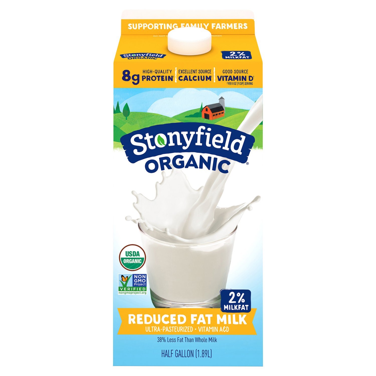 Stonyfield Organic, Organic Reduced Fat 2% Milk, Ultra Pasteurized, 64 oz Image 1 of 6