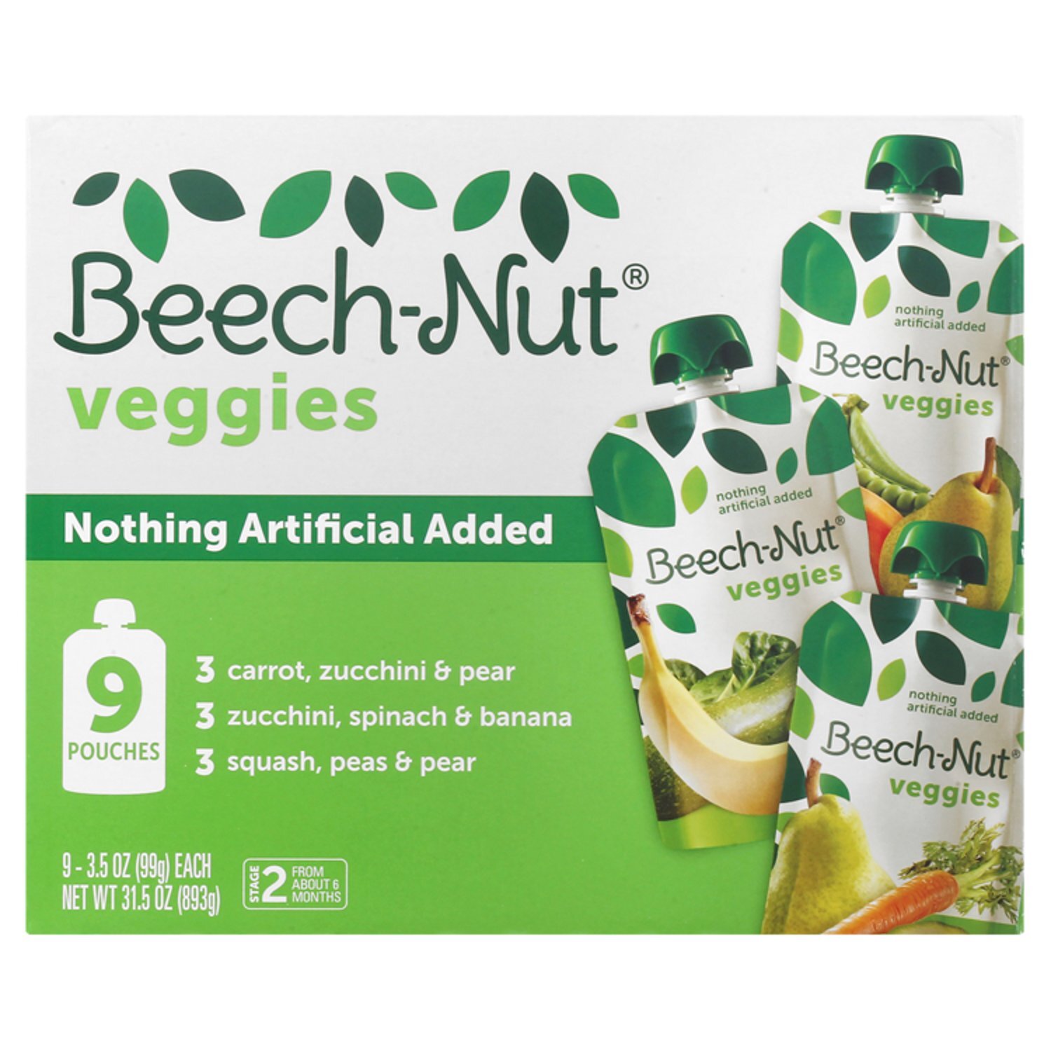 Beech-Nut Veggies Baby Food, Stage 2, 6 Months+, 3.5 oz, 9 count Image 1 of 9