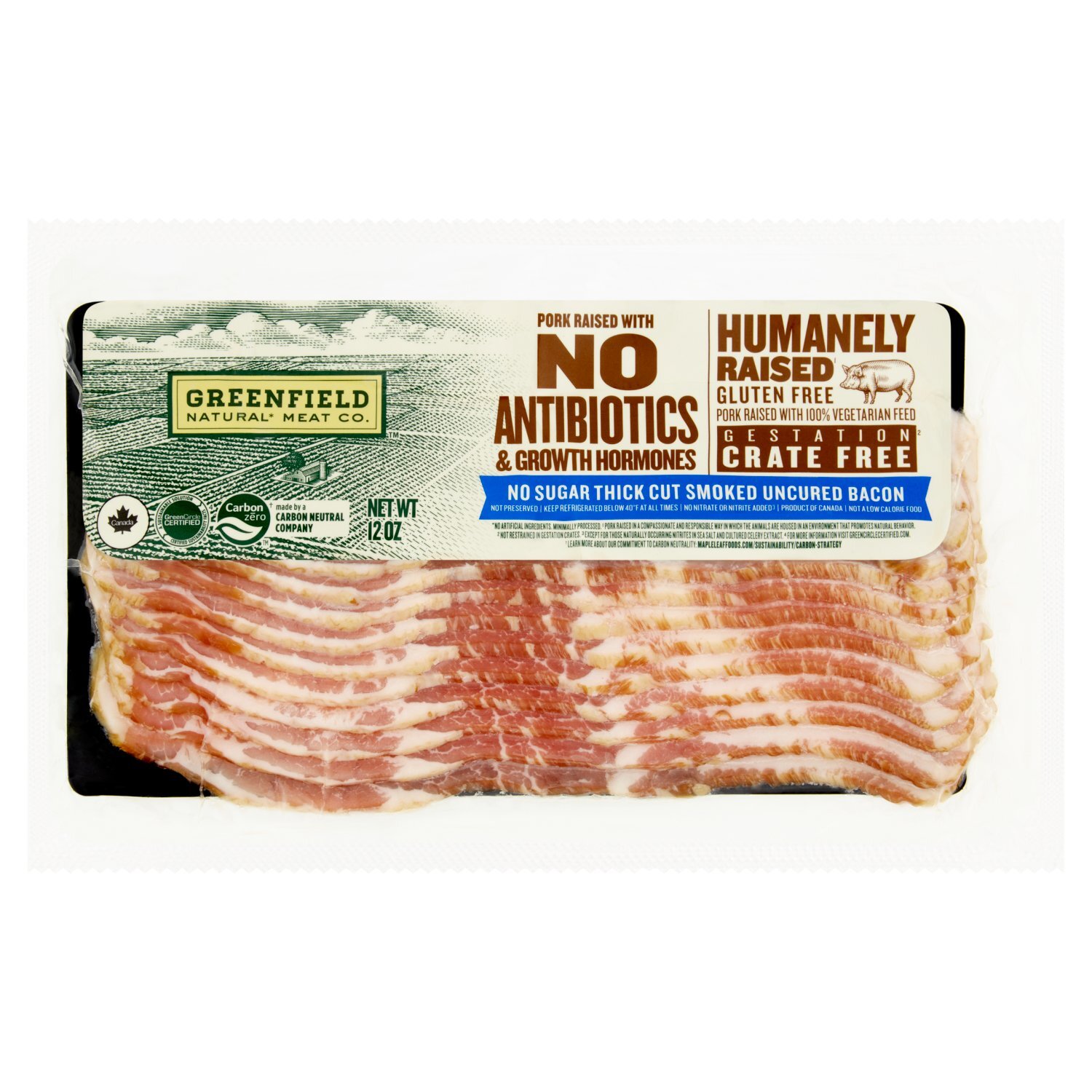 Greenfield Natural Meat Co. No Sugar Thick Cut Smoked Uncured Bacon, 12 oz Image 1 of 5