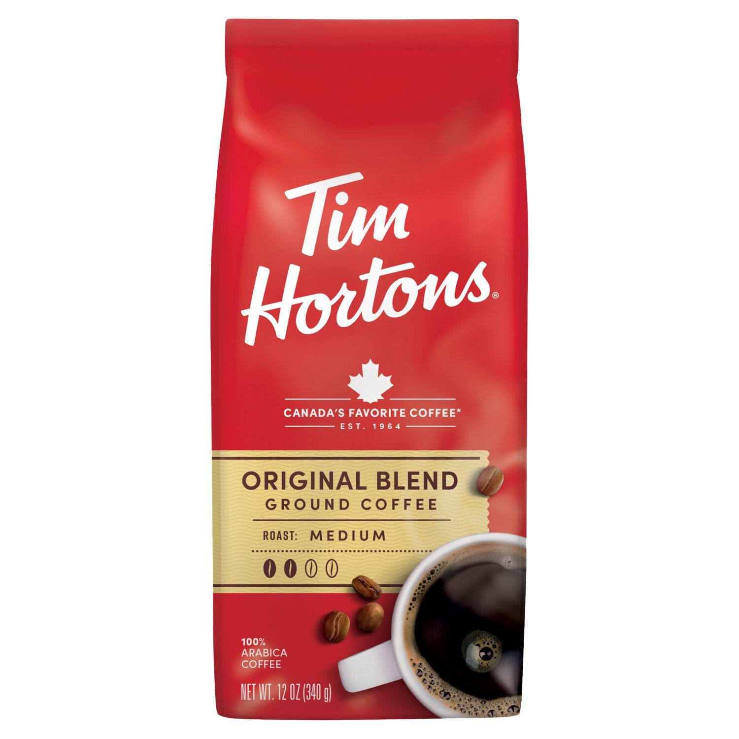 Tim Hortons Original Blend Ground Coffee, 100% Arabica Medium Roast, 12oz Bag Image 1 of 5