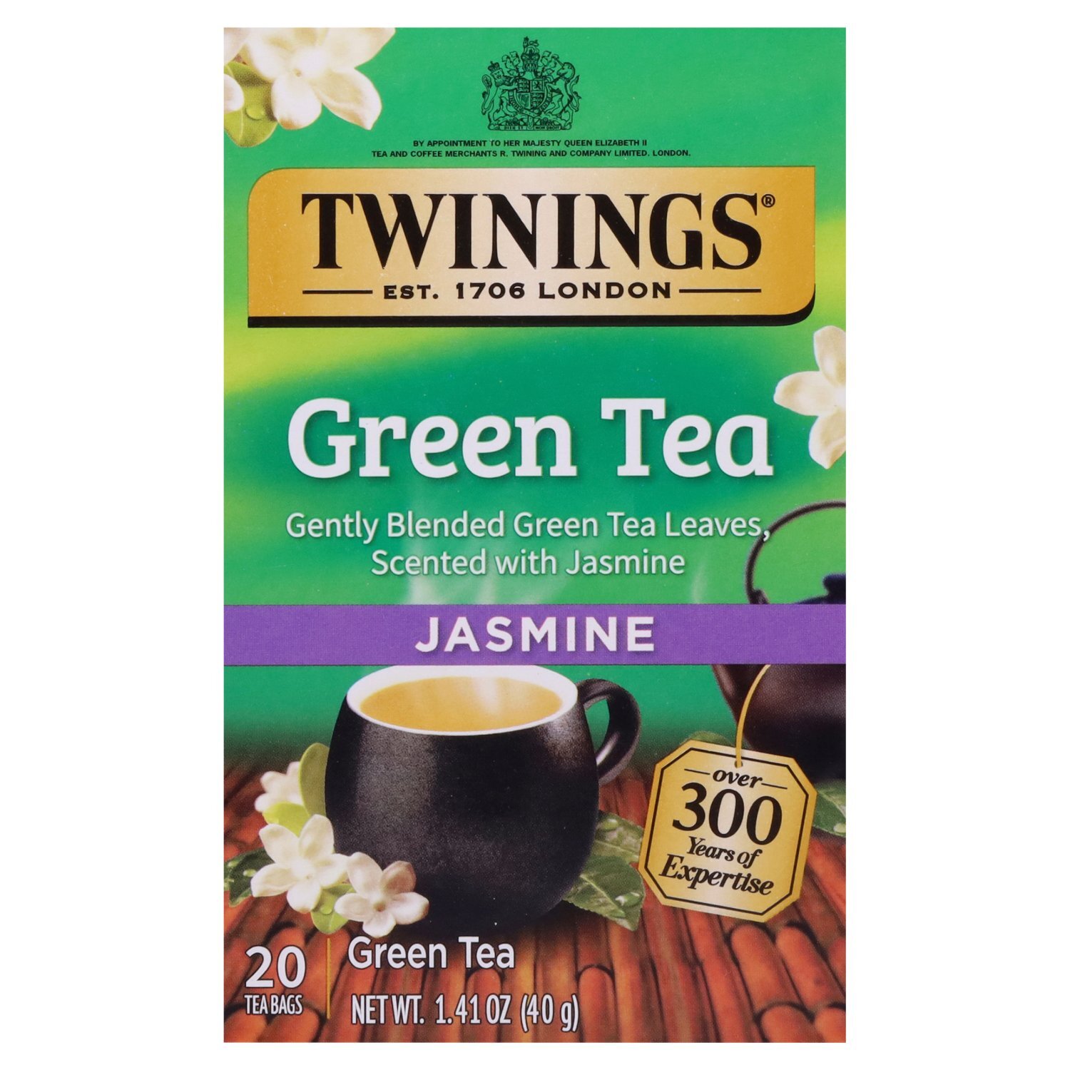 twins出品茶 Twinings Jasmine Green Tea Bags, 20 count, 1.41 oz - The Fresh Grocer