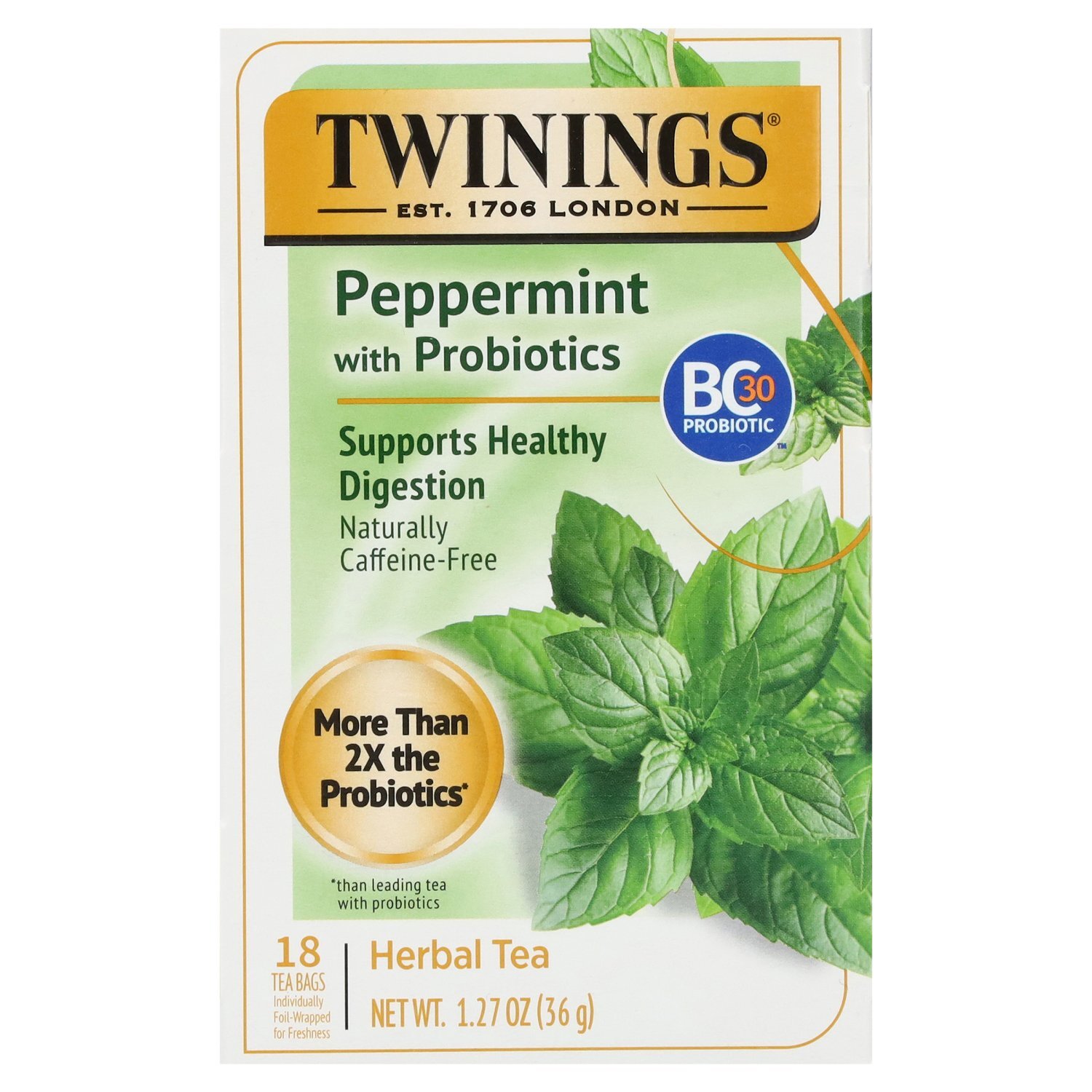 Twinings Peppermint with Probiotics Herbal Tea Bags, 18 count