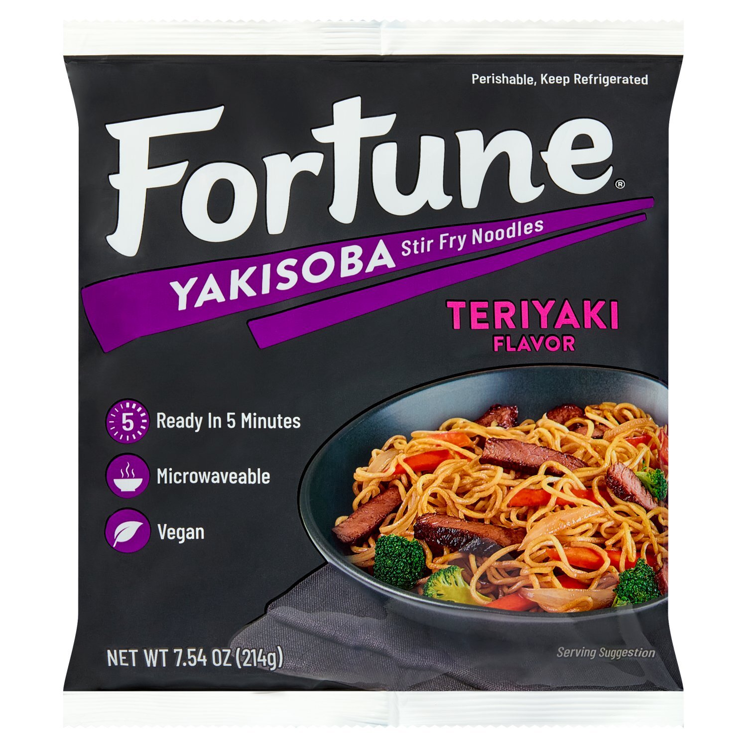 YANKO 7.5 セミブローグ 茶 25.5-26cm Fortune Teriyaki Flavor Yakisoba Stir Fry Noodle, 7.54 oz - The