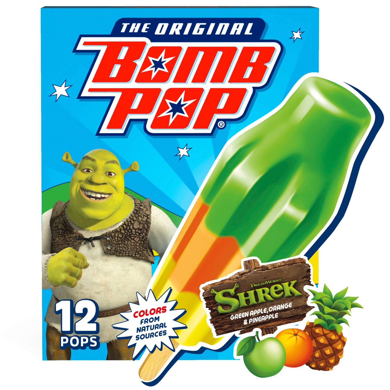 Bomb Pop The Original Shrek Green Apple, Orange & Pineapple Frozen Confection, 1.75 fl oz, 12 count Image 1 of 11