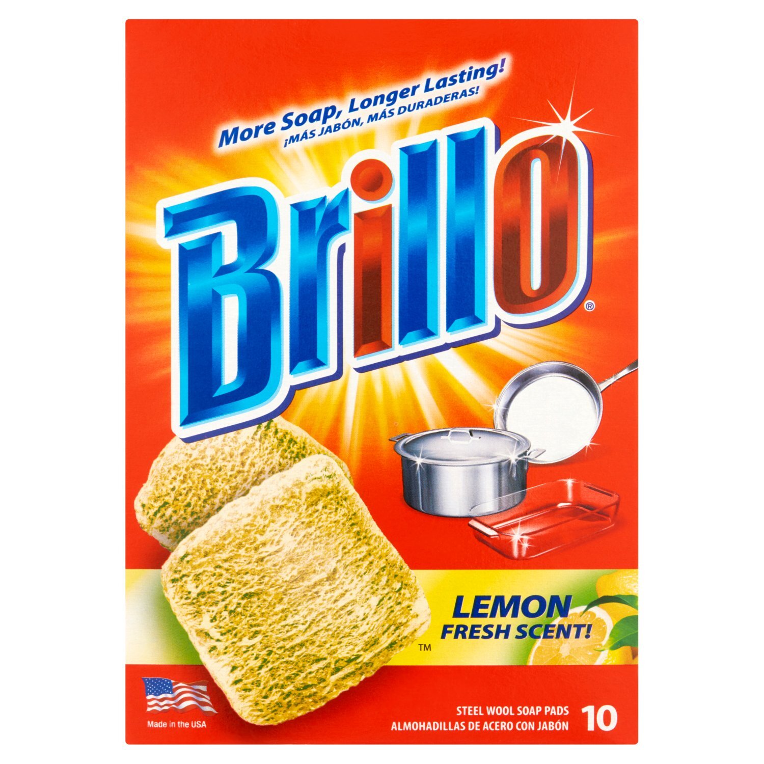 Brillo Lot De 10 Tampons Savon Laine D'acier – Parfum Citron, Antirouille, Nettoyage Puissant Pour Casseroles Et Grilles