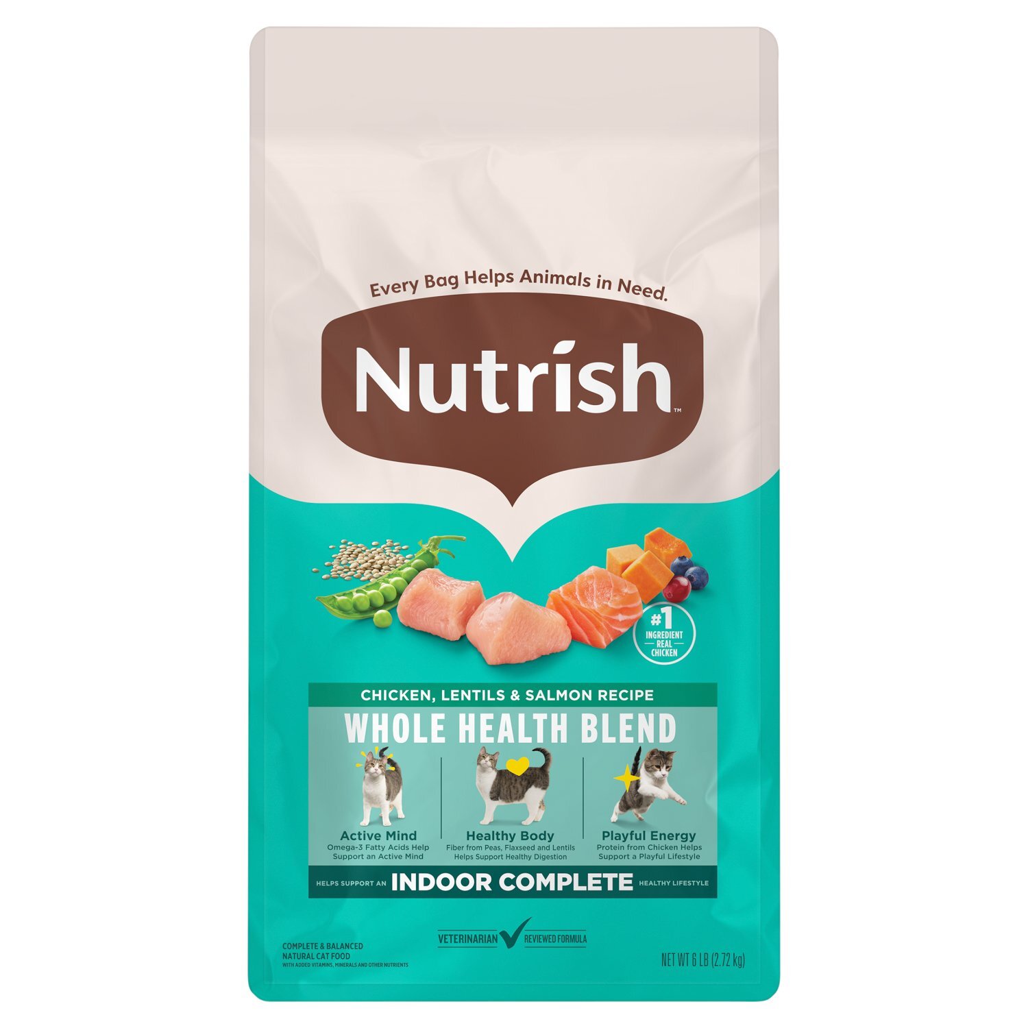 Nutrish Indoor Complete & Balanced Natural Cat Food, 6 lb - The