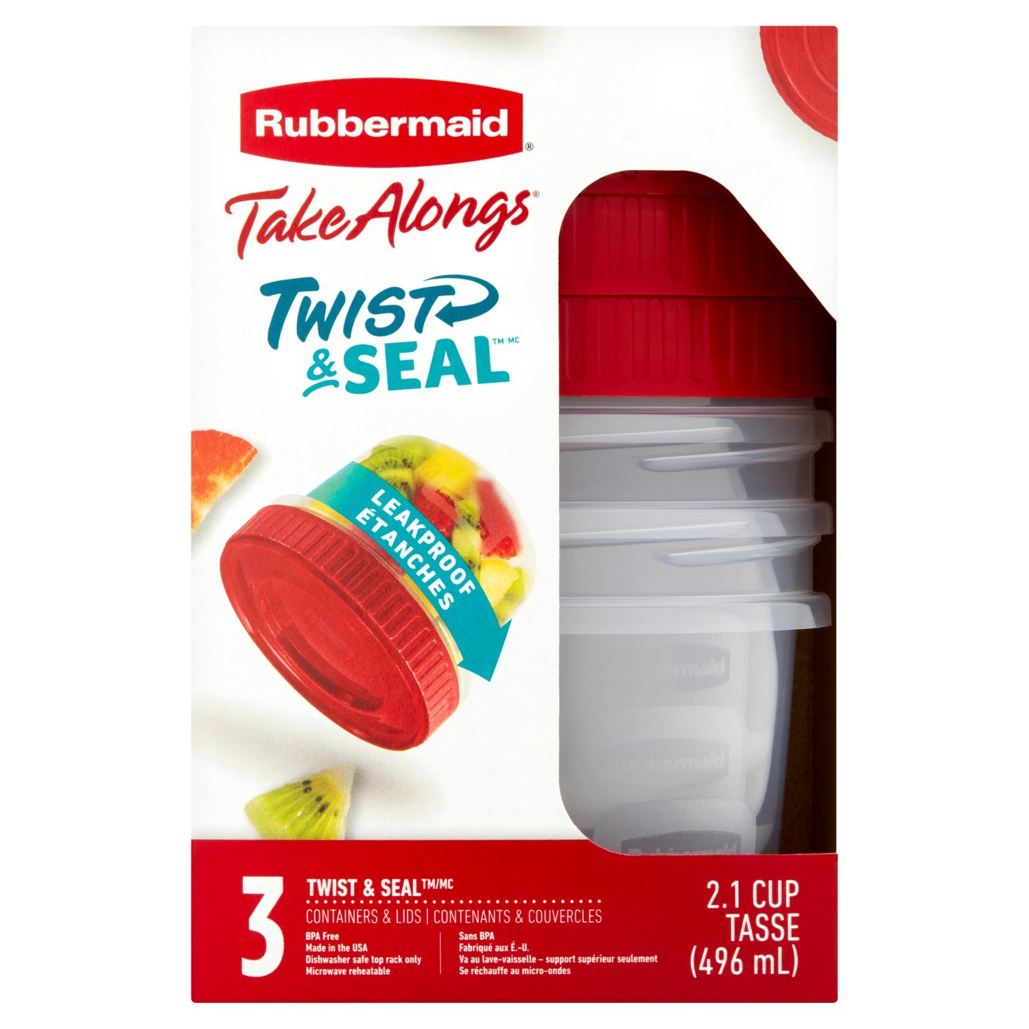 Rubbermaid Take Alongs Twist & Seal 2.1 Cup Containers & Lids, 3
